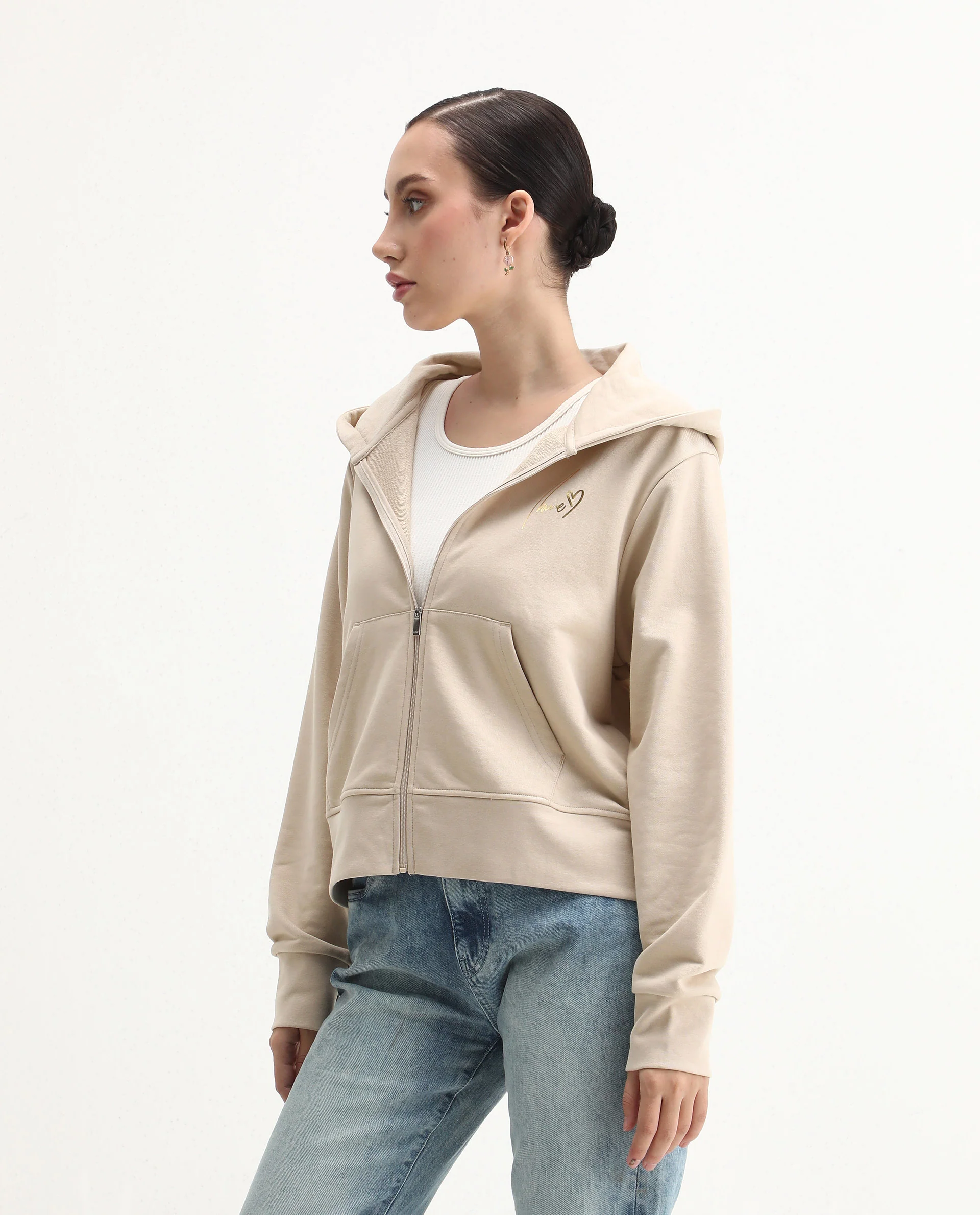 Rareism Women's Div Beige Cotton Blend Hooded Regular Fit Printed Sweatshirt - Image 5