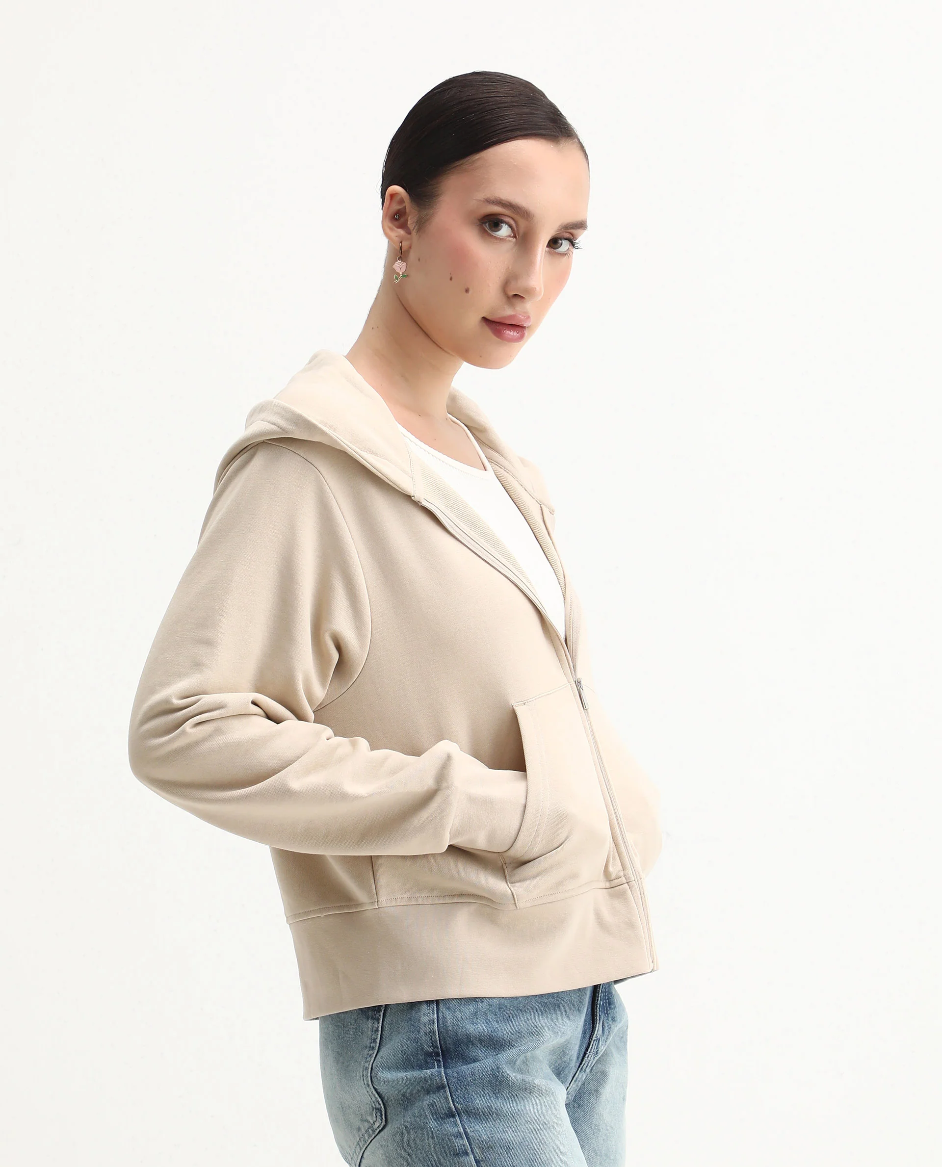 Rareism Women's Div Beige Cotton Blend Hooded Regular Fit Printed Sweatshirt - Image 6