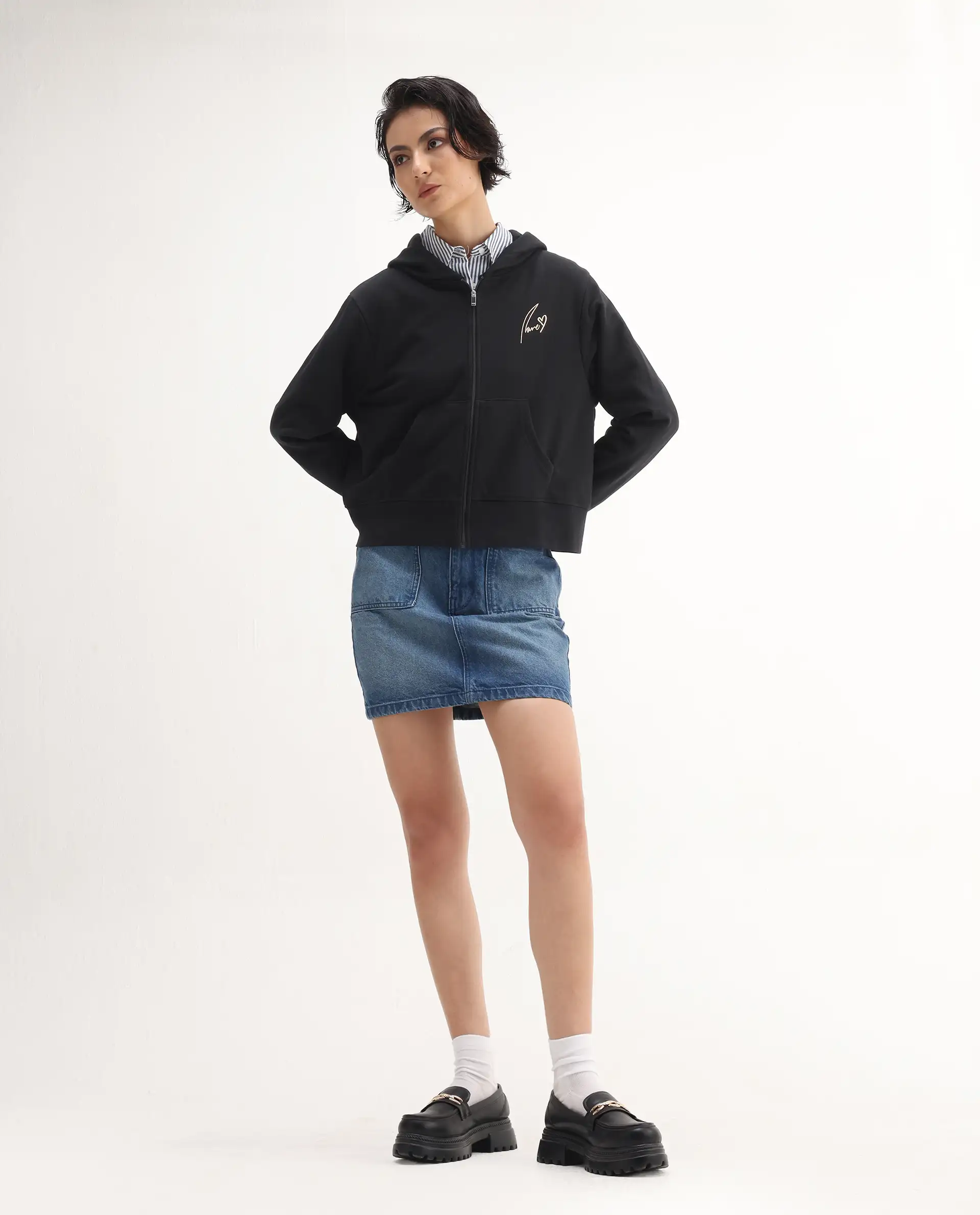 Rareism Women's Div Black Cotton Blend Hooded Regular Fit Printed Sweatshirt - Image 2