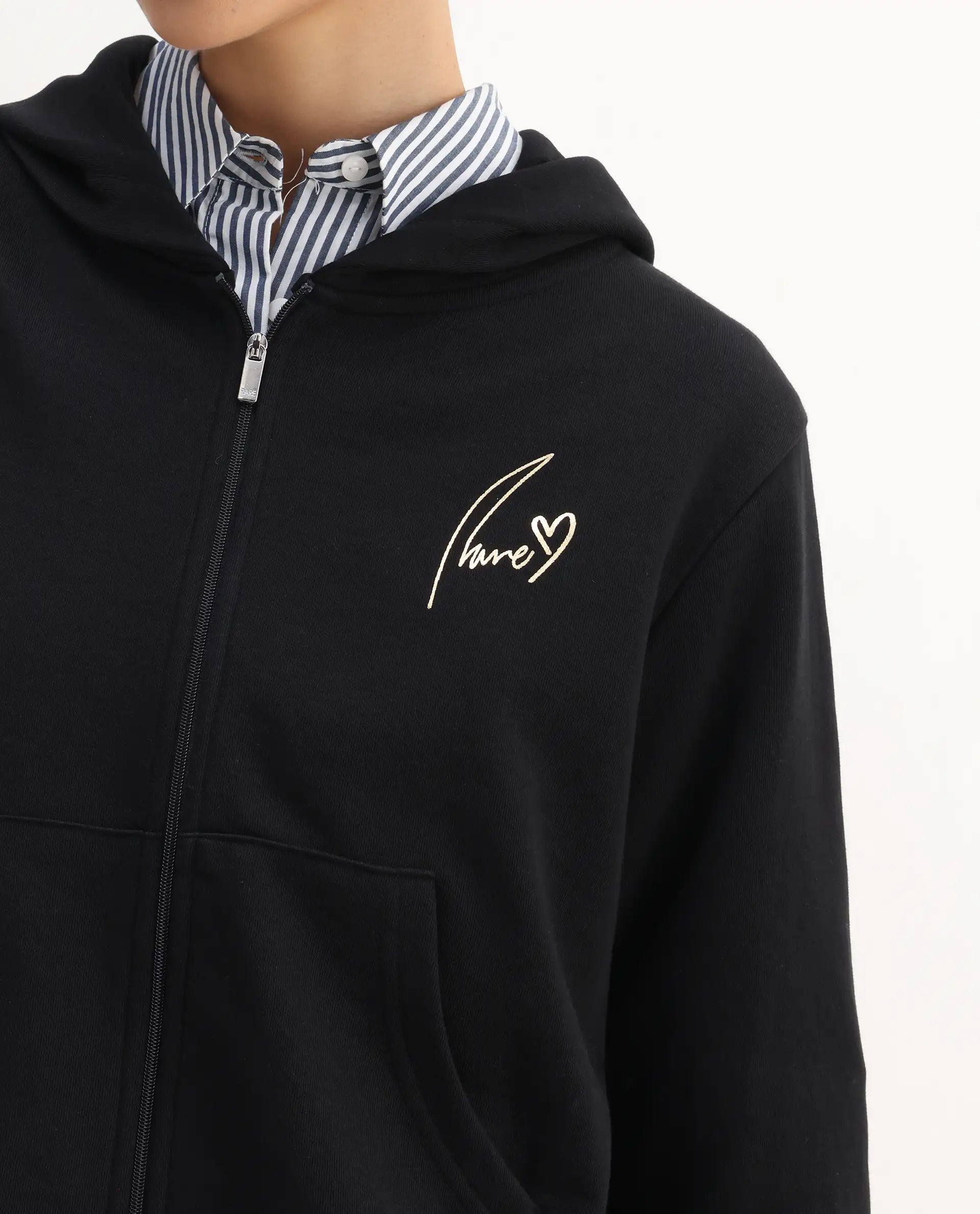 Rareism Women's Div Black Cotton Blend Hooded Regular Fit Printed Sweatshirt - Image 3