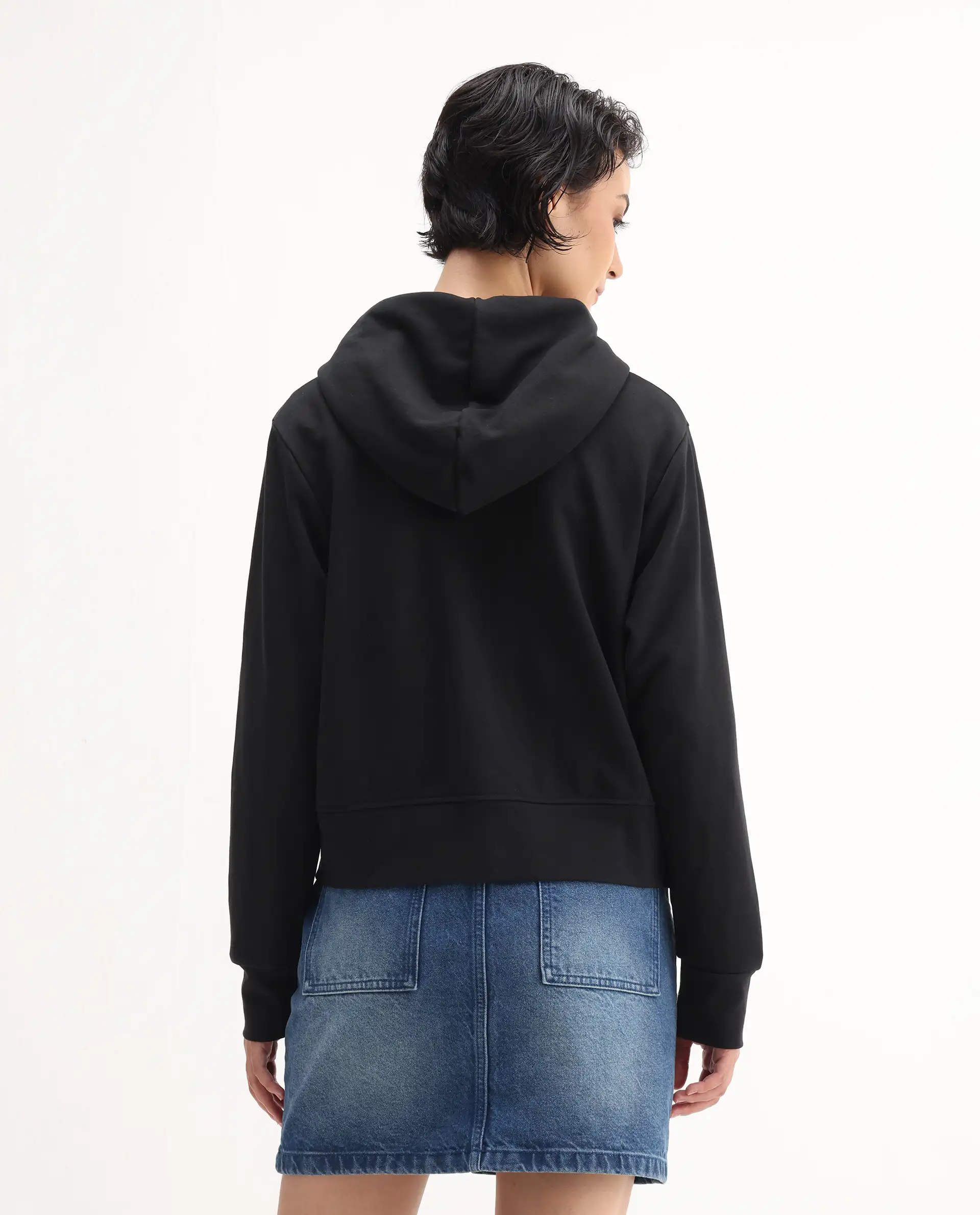 Rareism Women's Div Black Cotton Blend Hooded Regular Fit Printed Sweatshirt - Image 6