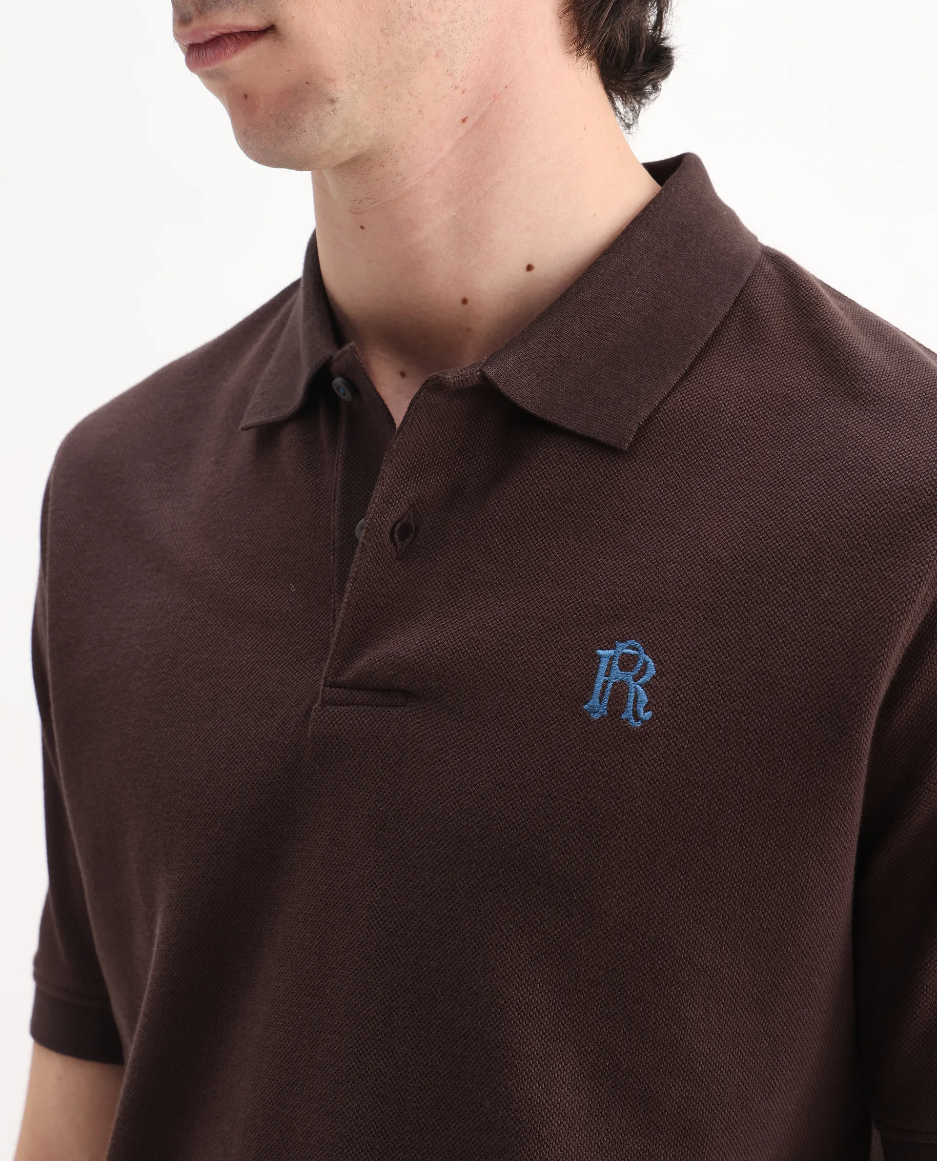 Rare Rabbit Men's Dive Dark Brown Cotton Embroidered Regular Fit Half Sleeve Polo - Image 3