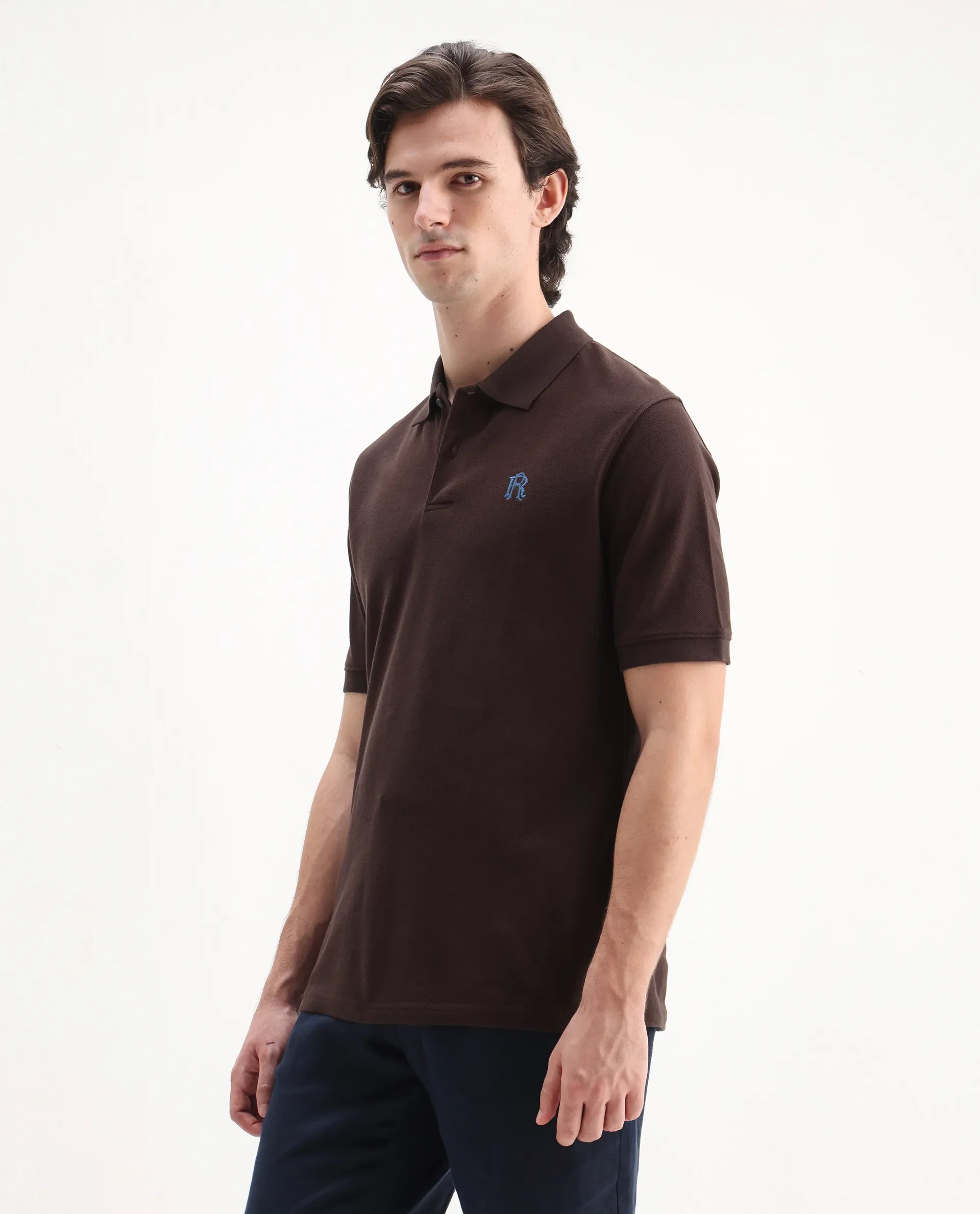 Rare Rabbit Men's Dive Dark Brown Cotton Embroidered Regular Fit Half Sleeve Polo - Image 5