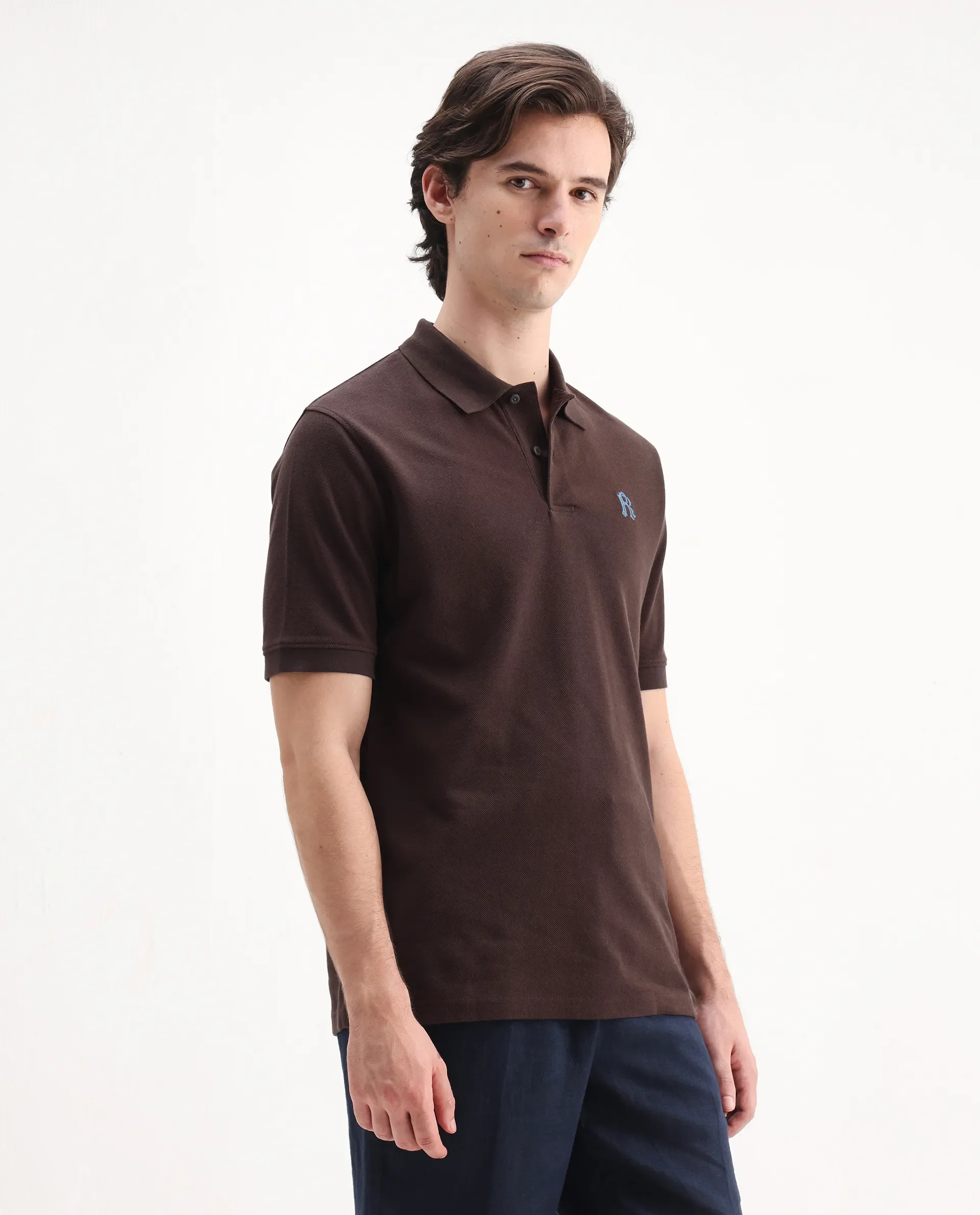 Rare Rabbit Men's Dive Dark Brown Cotton Embroidered Regular Fit Half Sleeve Polo - Image 6