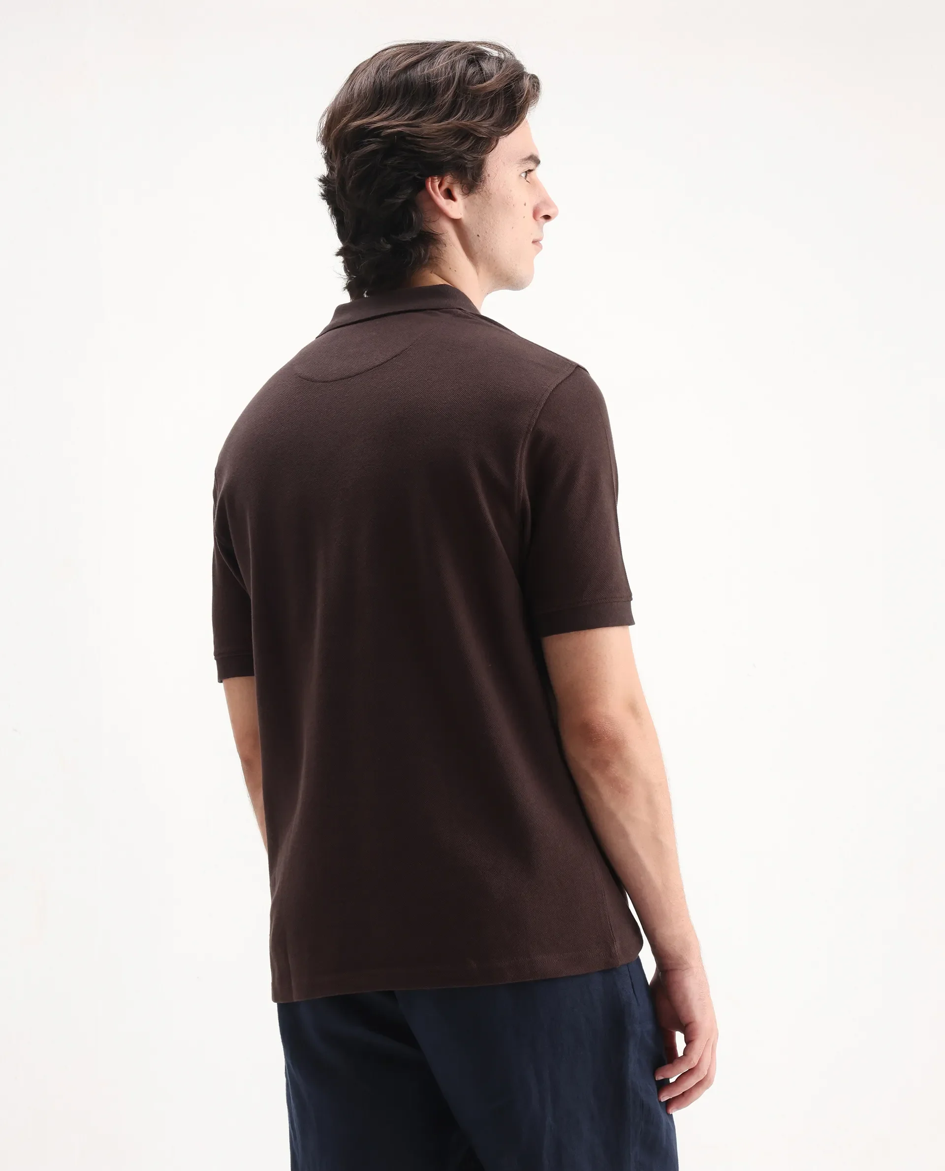 Rare Rabbit Men's Dive Dark Brown Cotton Embroidered Regular Fit Half Sleeve Polo - Image 7
