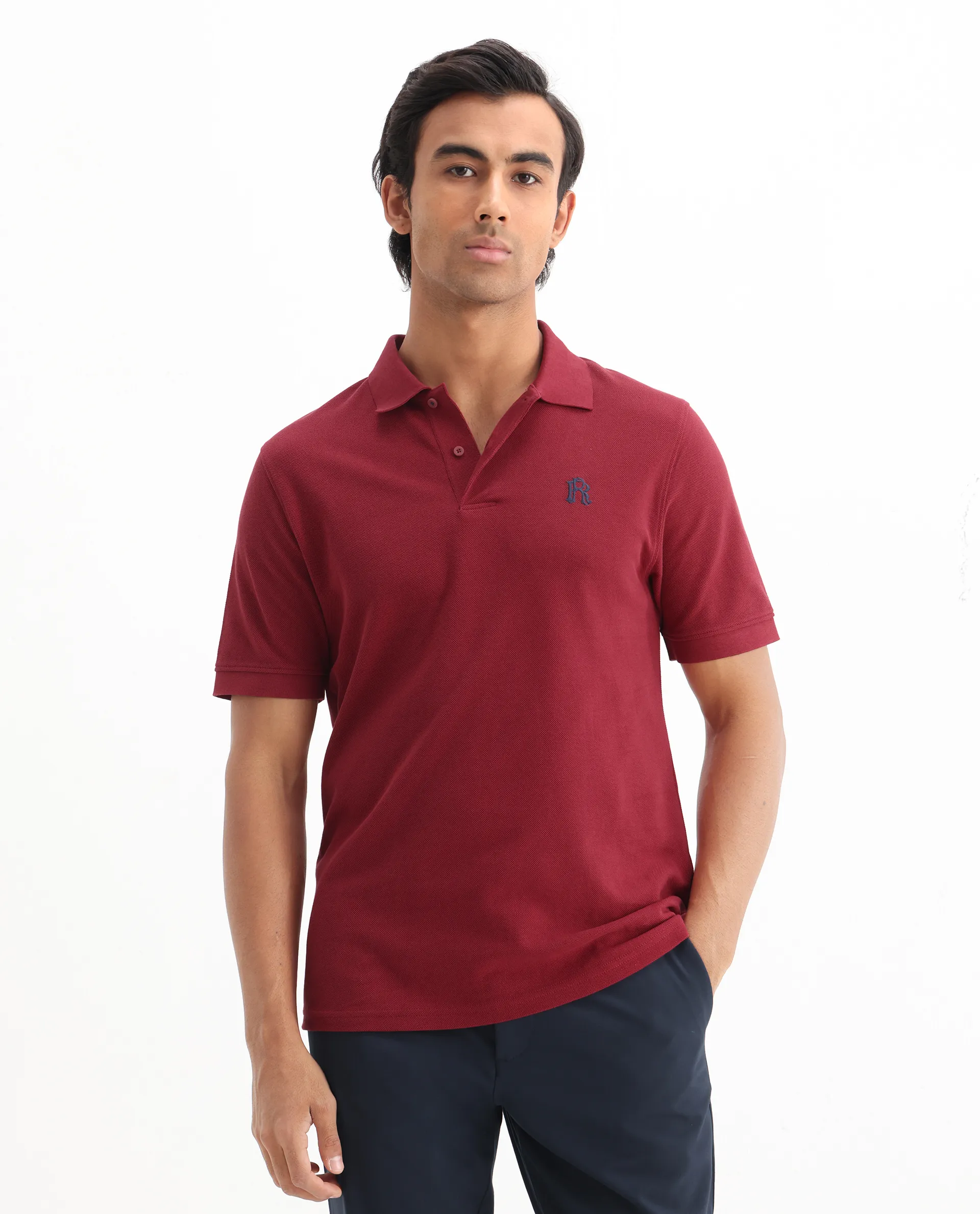 Rare Rabbit Men's Dive Red Cotton Plain Regular Fit Half Sleeve Polo - Image 3