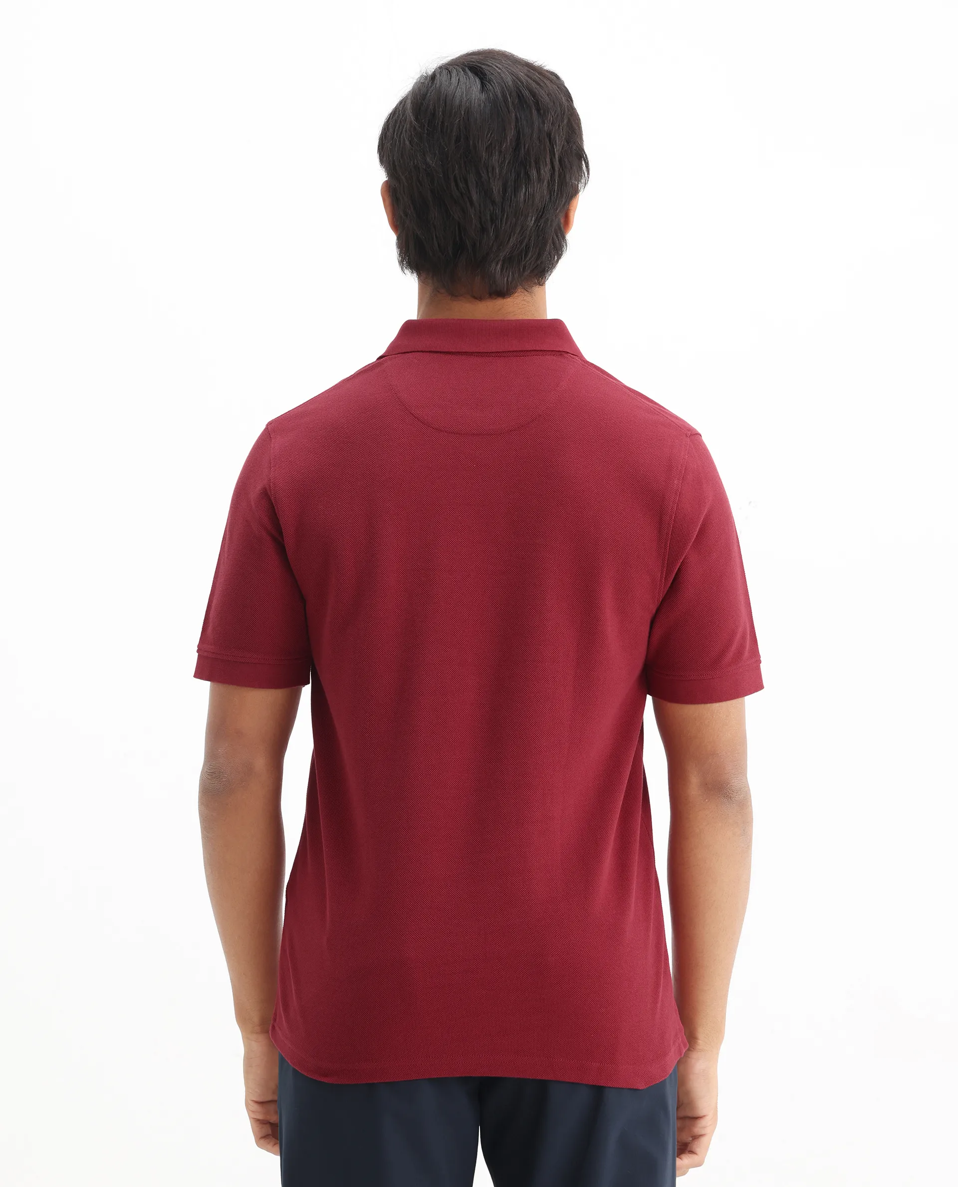 Rare Rabbit Men's Dive Red Cotton Plain Regular Fit Half Sleeve Polo - Image 5