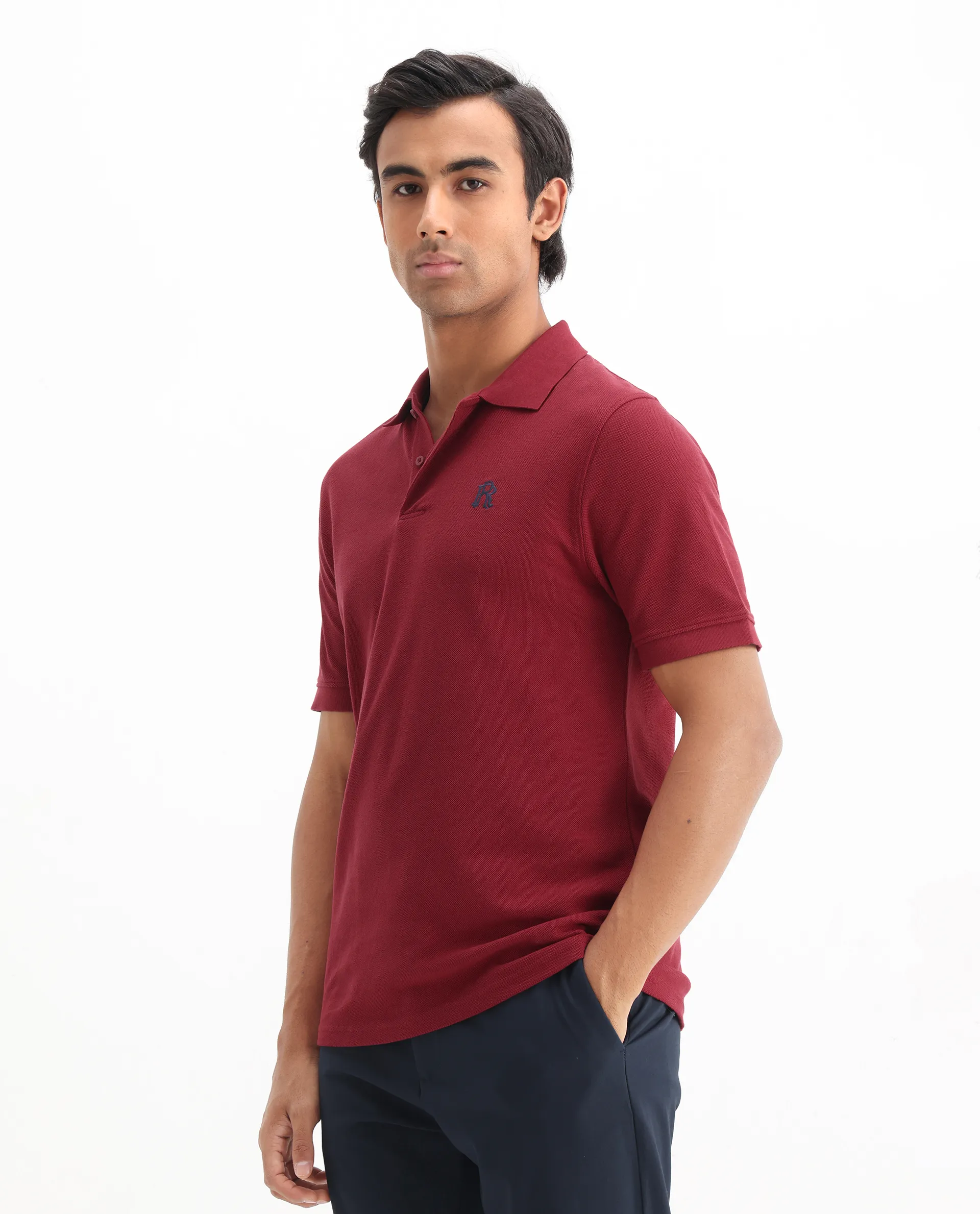 Rare Rabbit Men's Dive Red Cotton Plain Regular Fit Half Sleeve Polo - Image 6