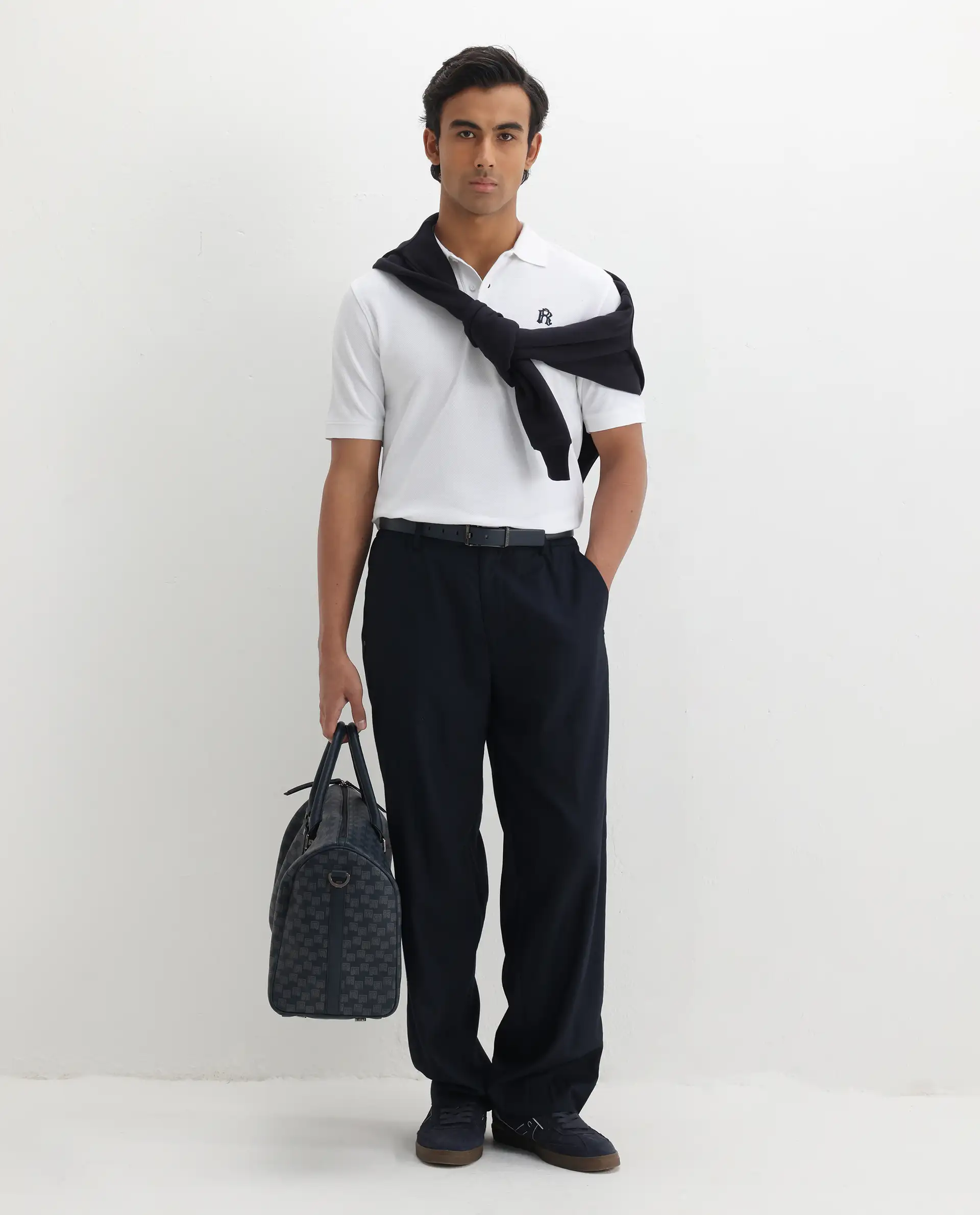 Rare Rabbit Men's Dive White Cotton Embroidered Regular Fit Half Sleeve Polo - Image 2