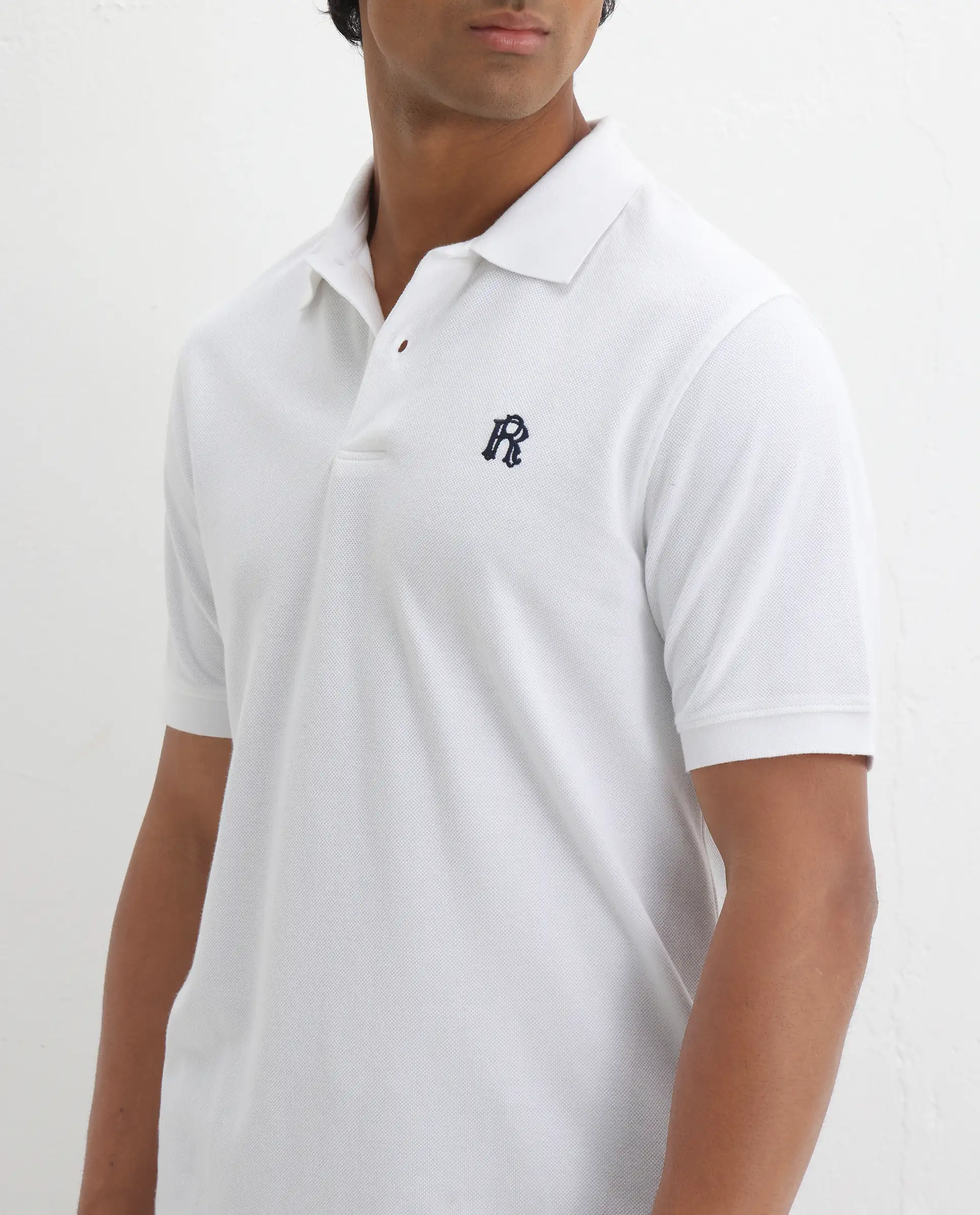 Rare Rabbit Men's Dive White Cotton Embroidered Regular Fit Half Sleeve Polo - Image 3