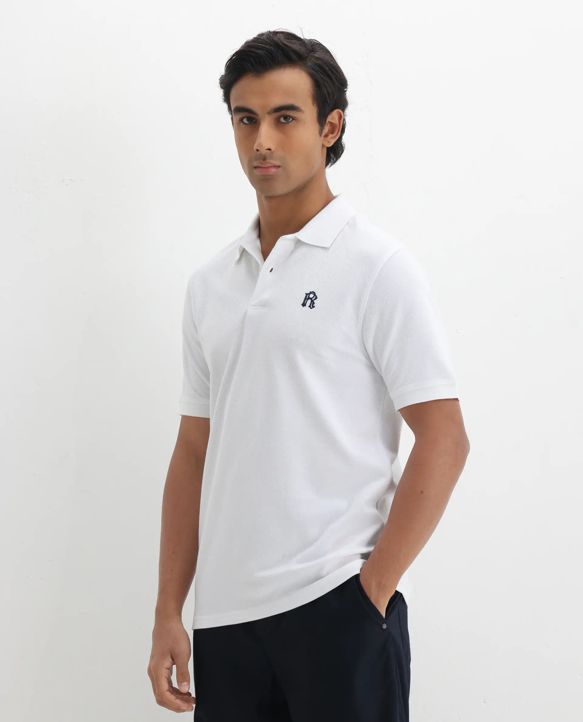 Rare Rabbit Men's Dive White Cotton Embroidered Regular Fit Half Sleeve Polo - Image 4