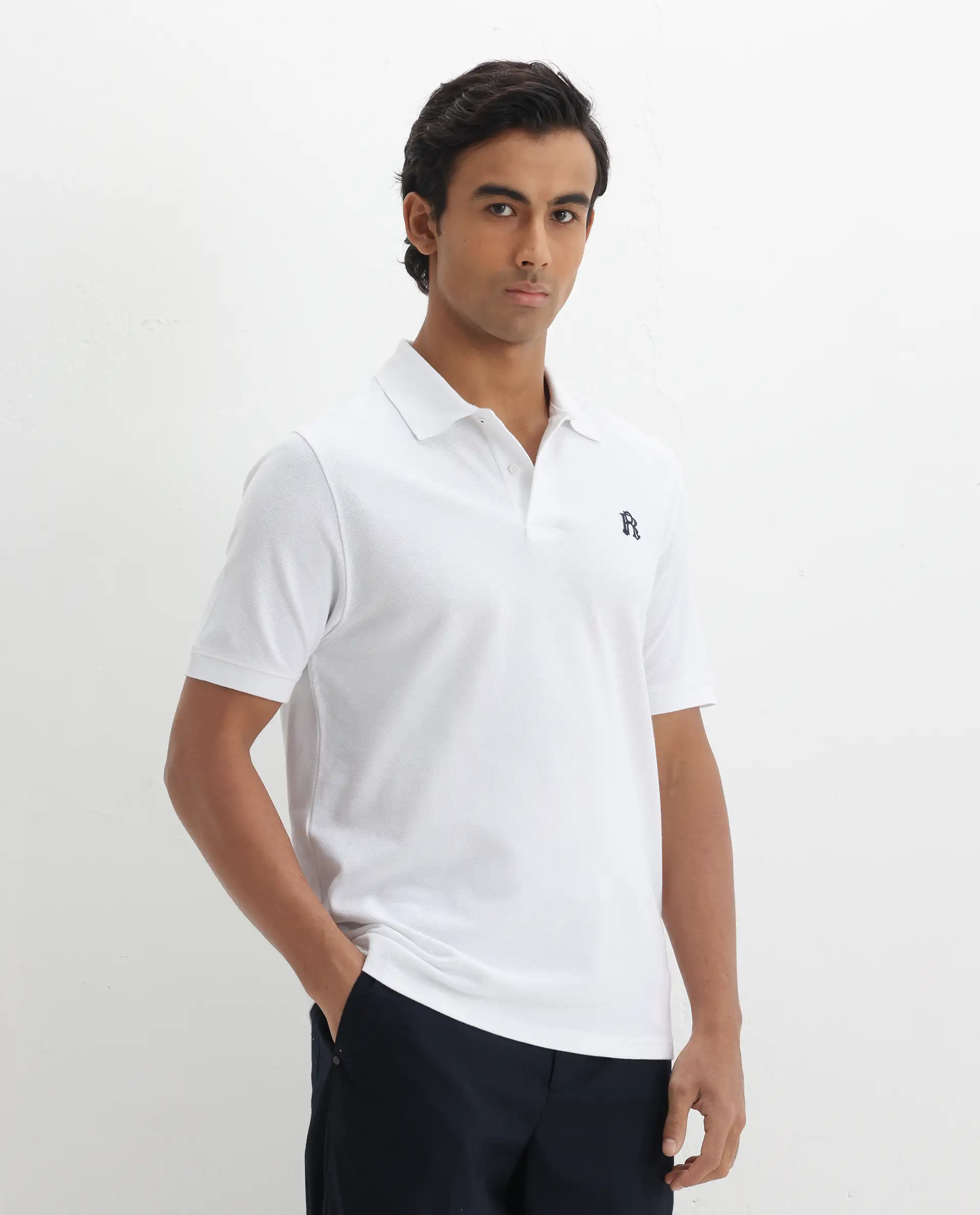 Rare Rabbit Men's Dive White Cotton Embroidered Regular Fit Half Sleeve Polo - Image 5