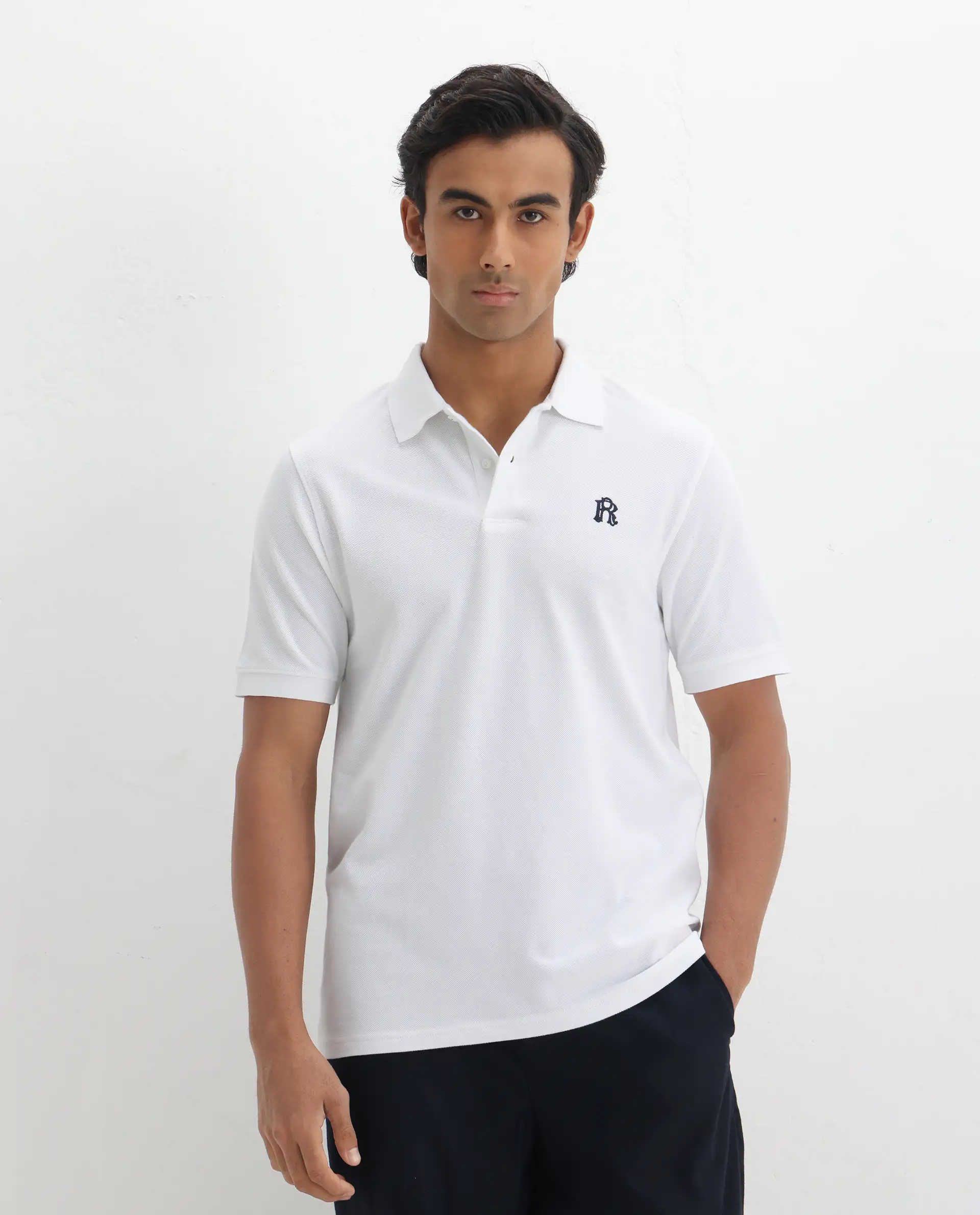 Rare Rabbit Men's Dive White Cotton Embroidered Regular Fit Half Sleeve Polo - Image 7