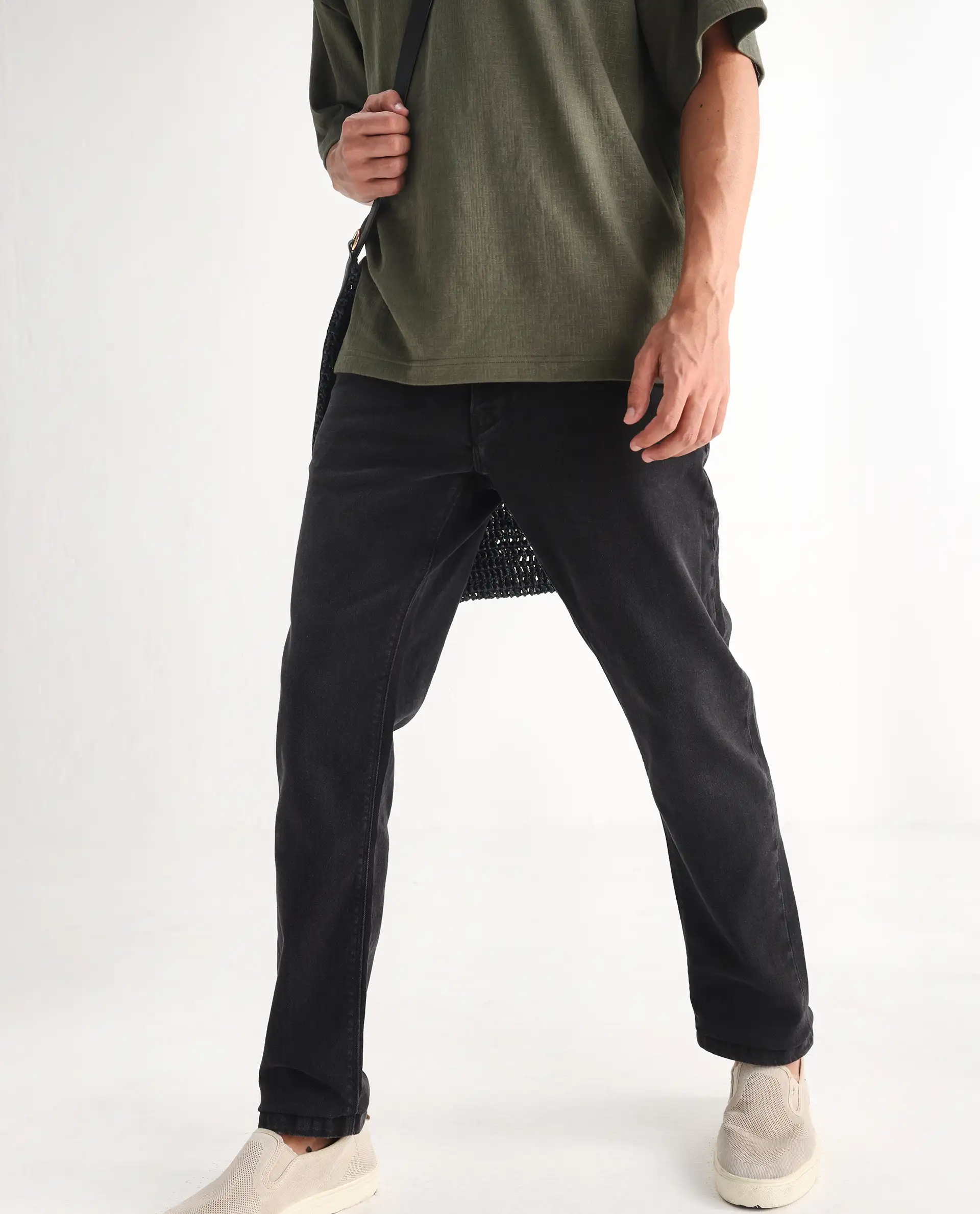 Rare Rabbit Men's Divi Grey Cotton Plain Hawk Slim Fit Jeans - Image 2