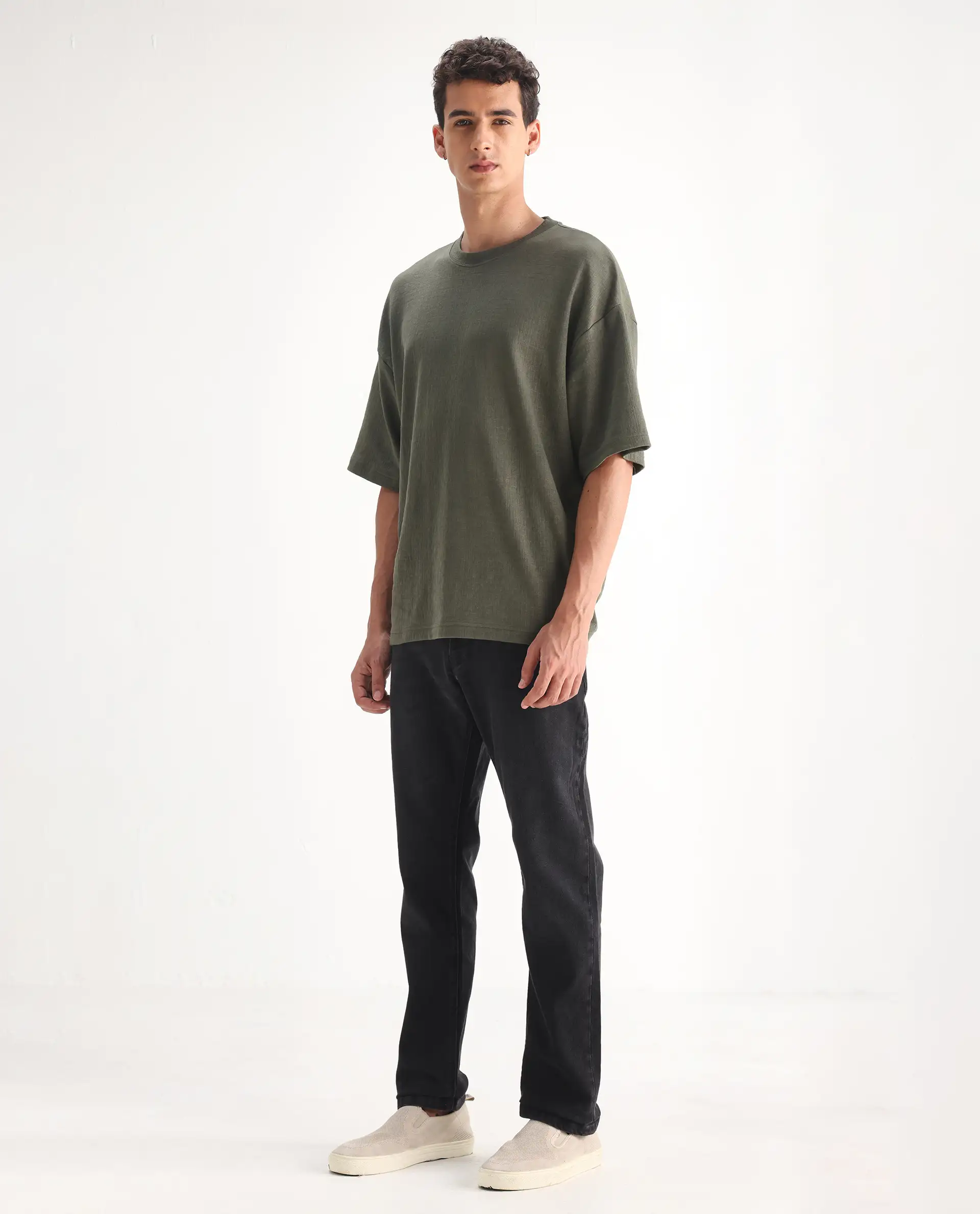 Rare Rabbit Men's Divi Grey Cotton Plain Hawk Slim Fit Jeans - Image 3