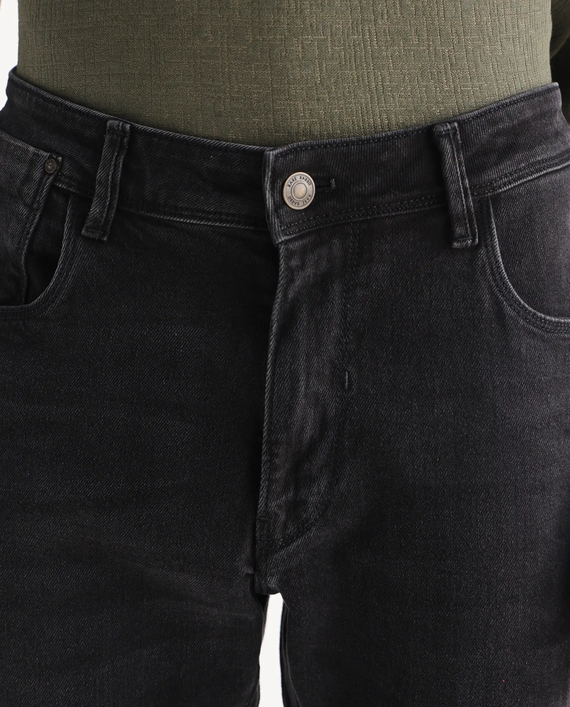 Rare Rabbit Men's Divi Grey Cotton Plain Hawk Slim Fit Jeans - Image 4