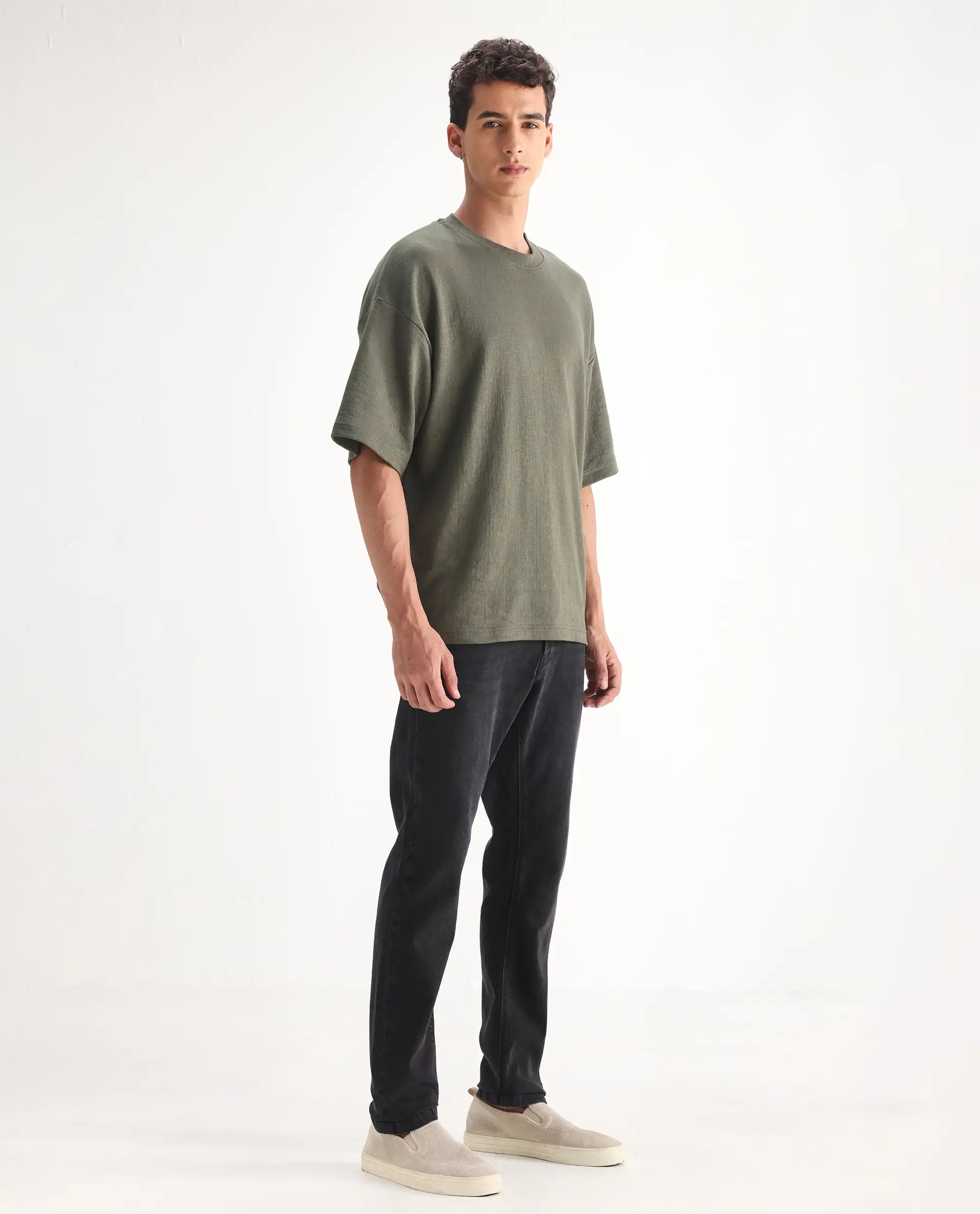 Rare Rabbit Men's Divi Grey Cotton Plain Hawk Slim Fit Jeans - Image 5