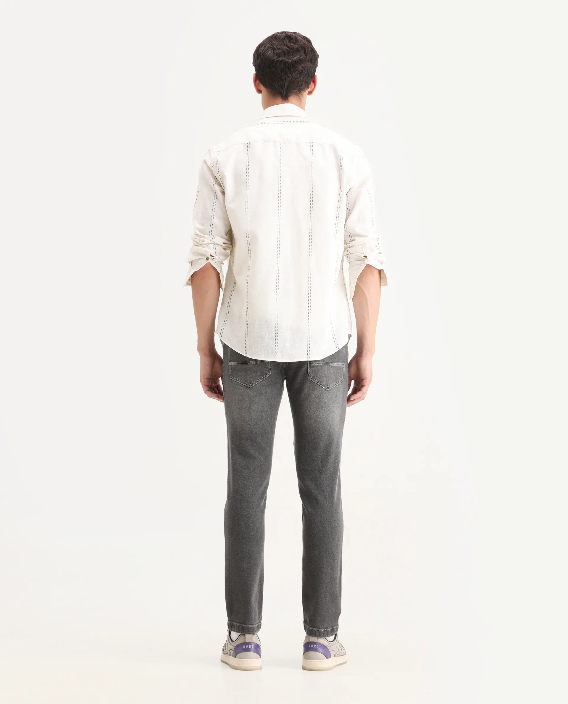 Rare Rabbit Men's Divi Light Grey Cotton Plain Hawk Slim Fit Jeans - Image 8
