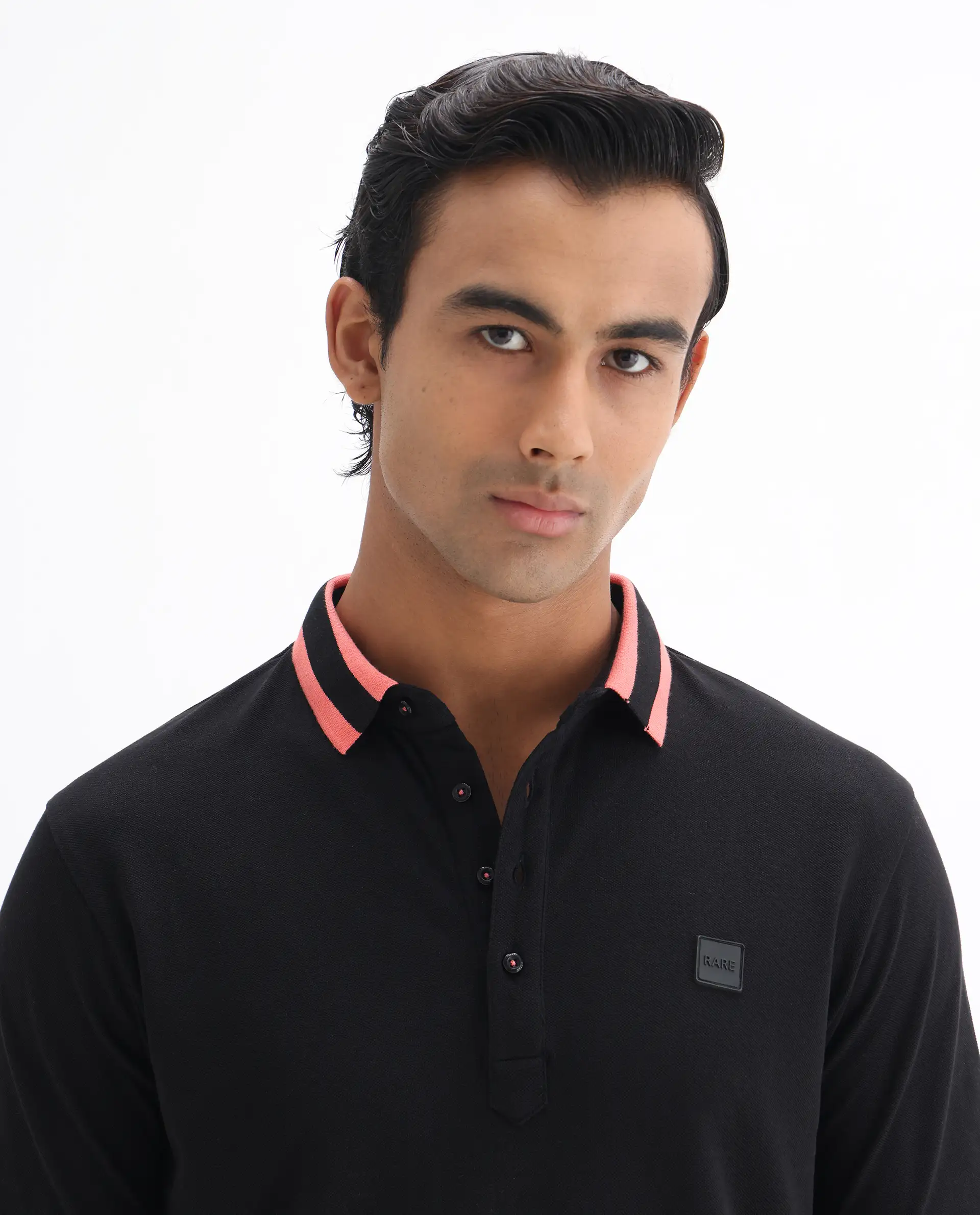 Rare Rabbit Men's Divide Black Cotton Plain Regular Fit Half Sleeve Polo - Image 7