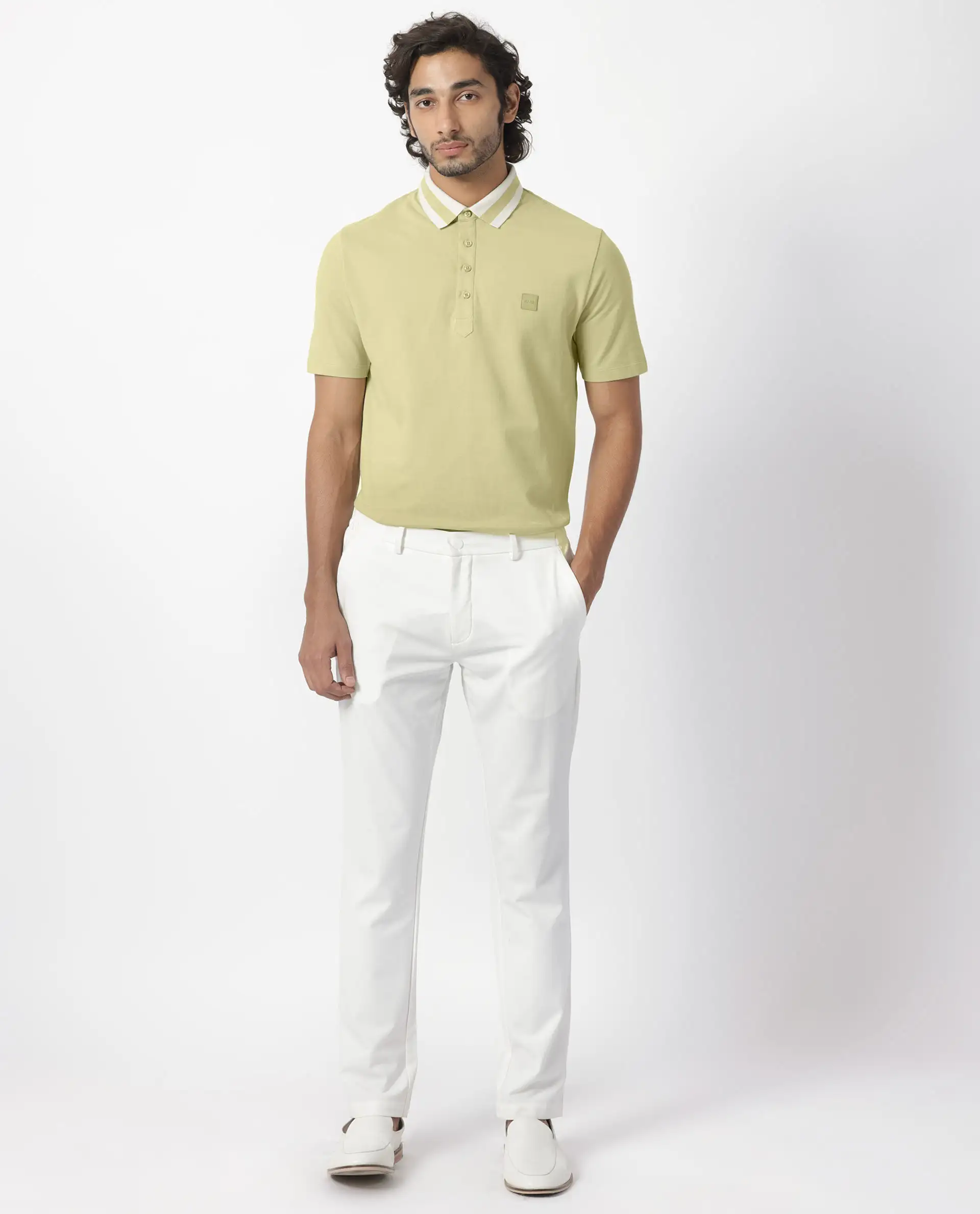 Rare Rabbit Men's Divide Dusky Green Cotton Plain Regular Fit Half Sleeve Polo - Image 2