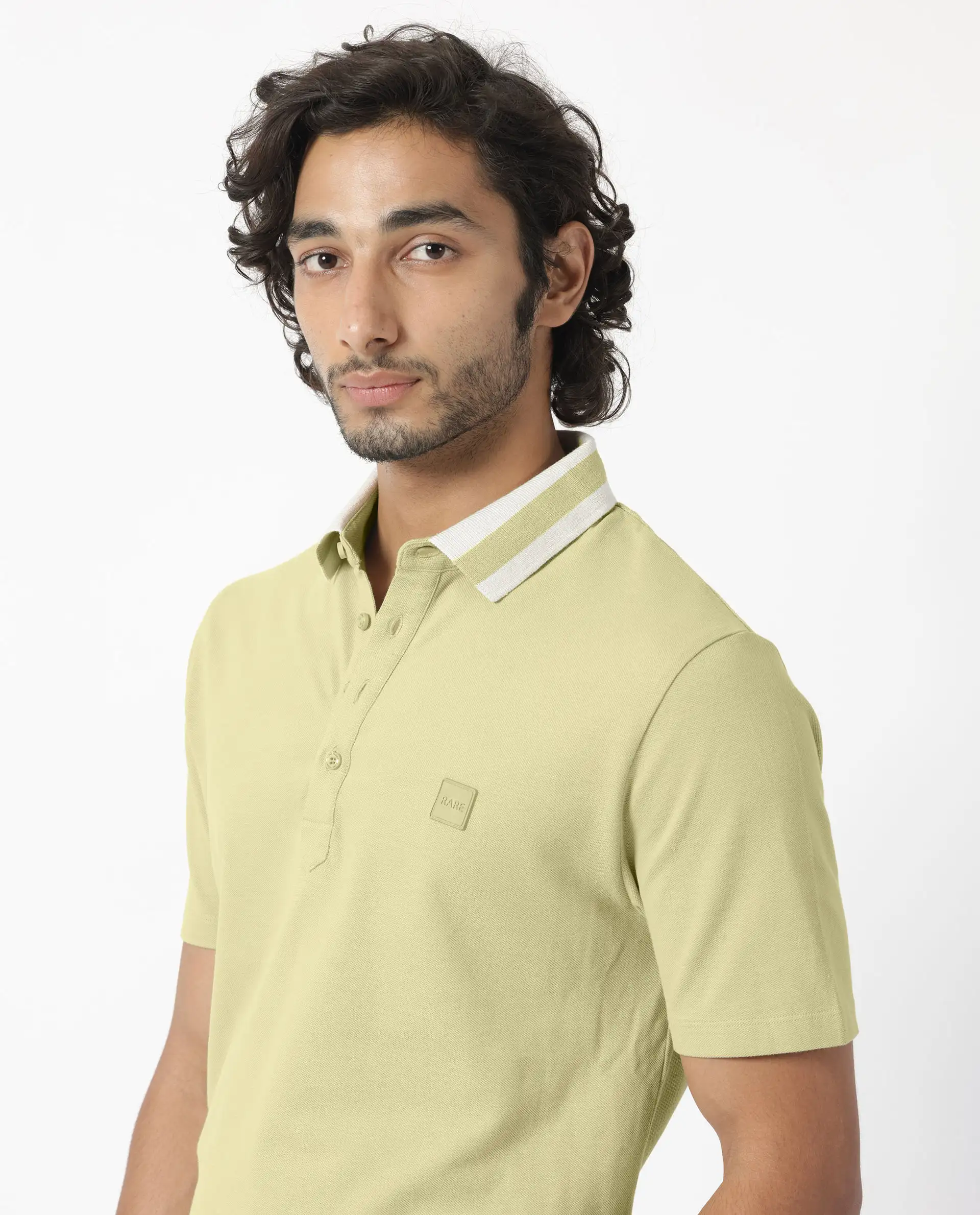 Rare Rabbit Men's Divide Dusky Green Cotton Plain Regular Fit Half Sleeve Polo - Image 3