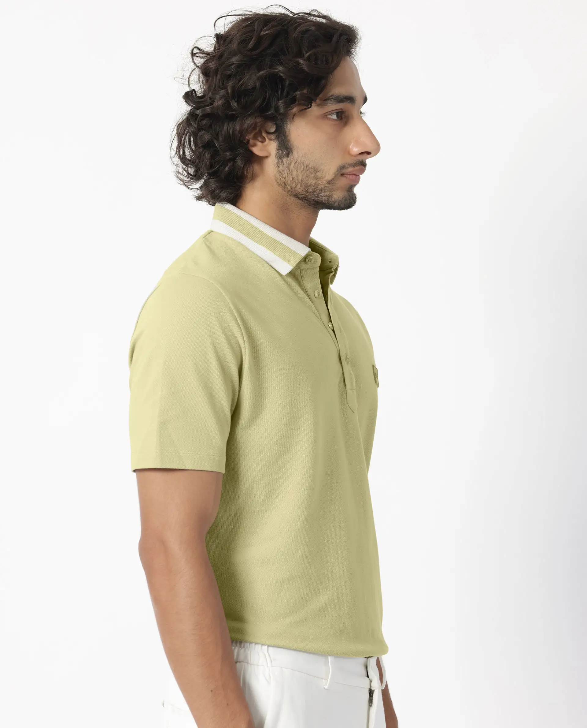 Rare Rabbit Men's Divide Dusky Green Cotton Plain Regular Fit Half Sleeve Polo - Image 4