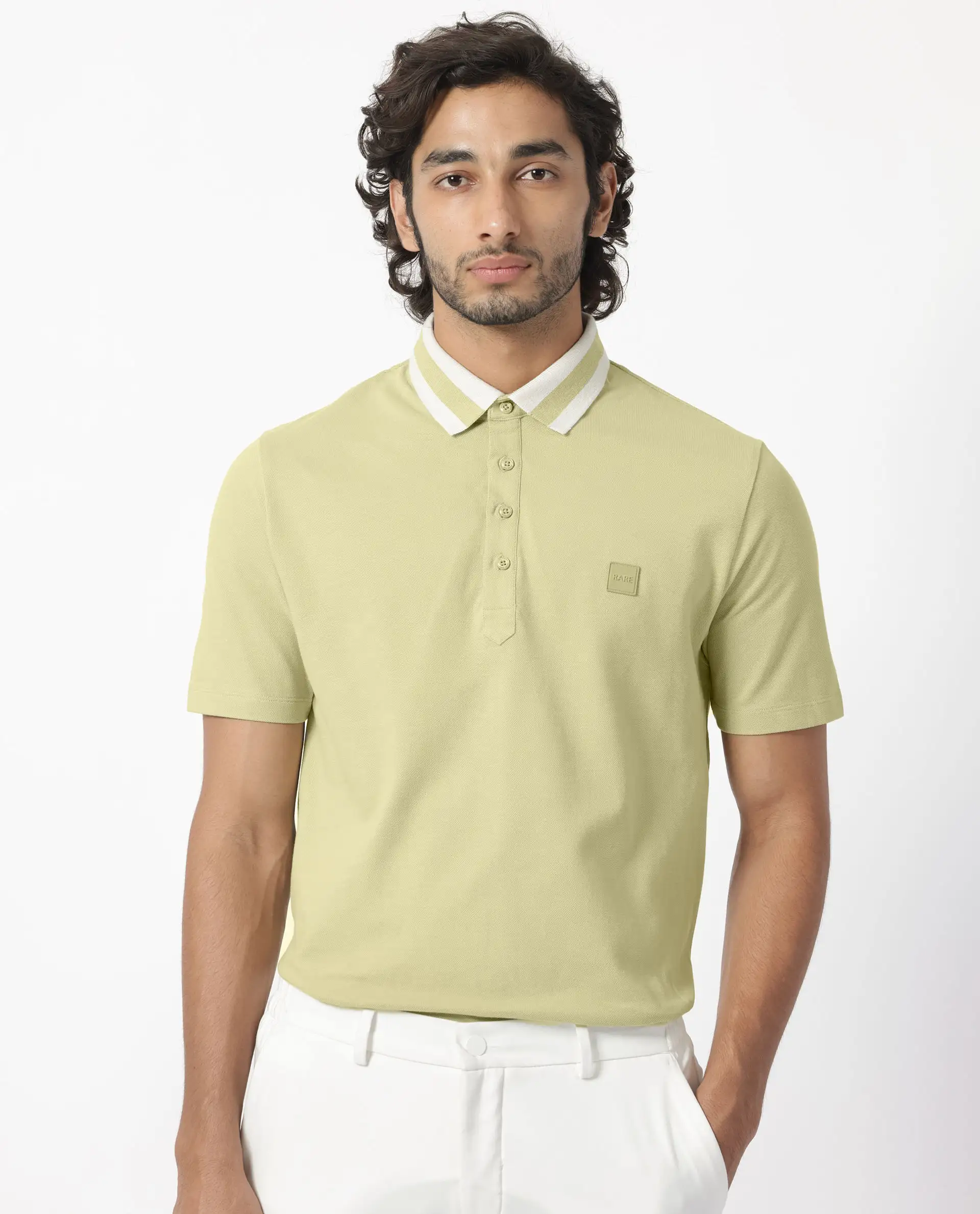 Rare Rabbit Men's Divide Dusky Green Cotton Plain Regular Fit Half Sleeve Polo - Image 7