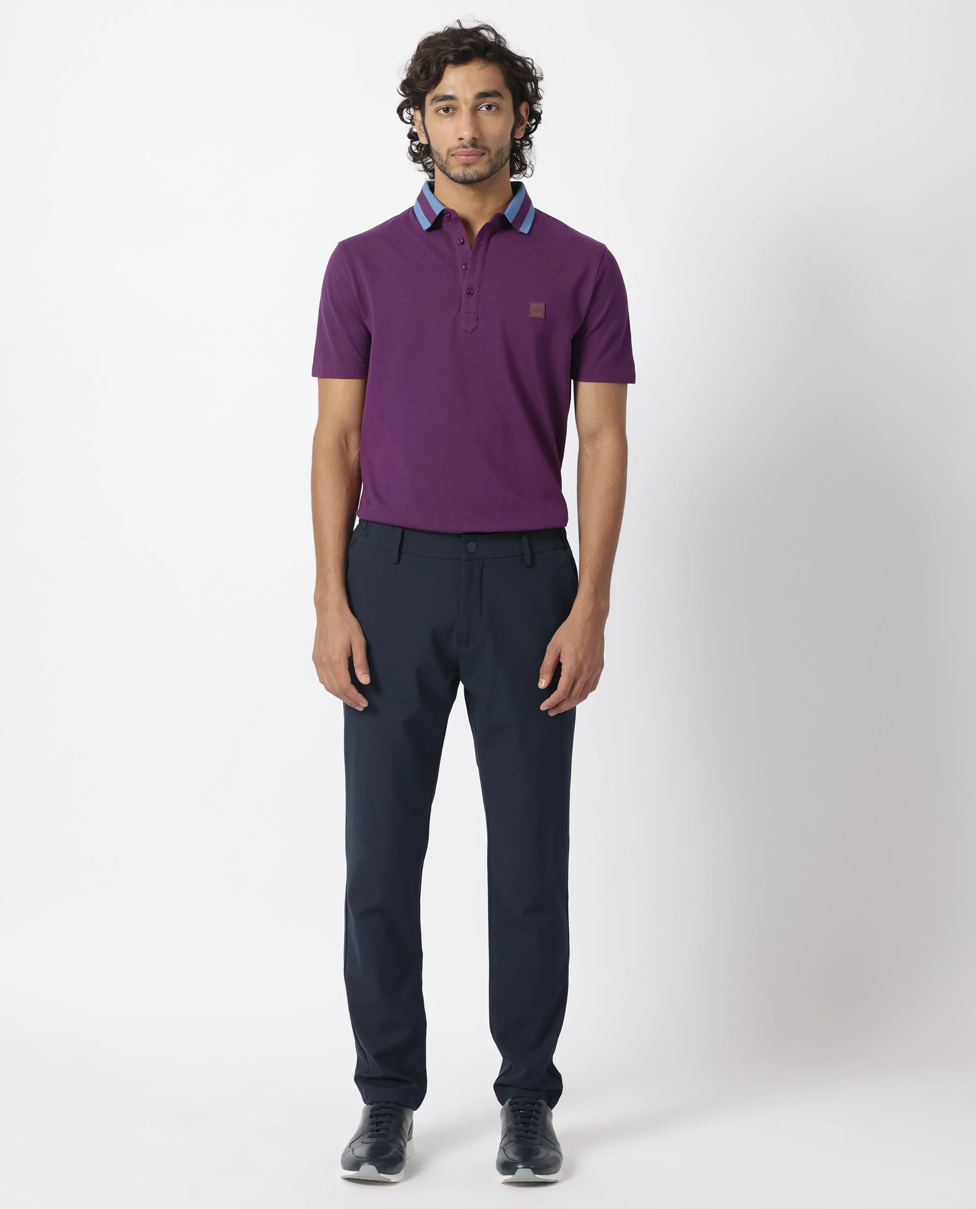 Rare Rabbit Men's Divide Dark Maroon Cotton Plain Regular Fit Half Sleeve Polo - Image 3