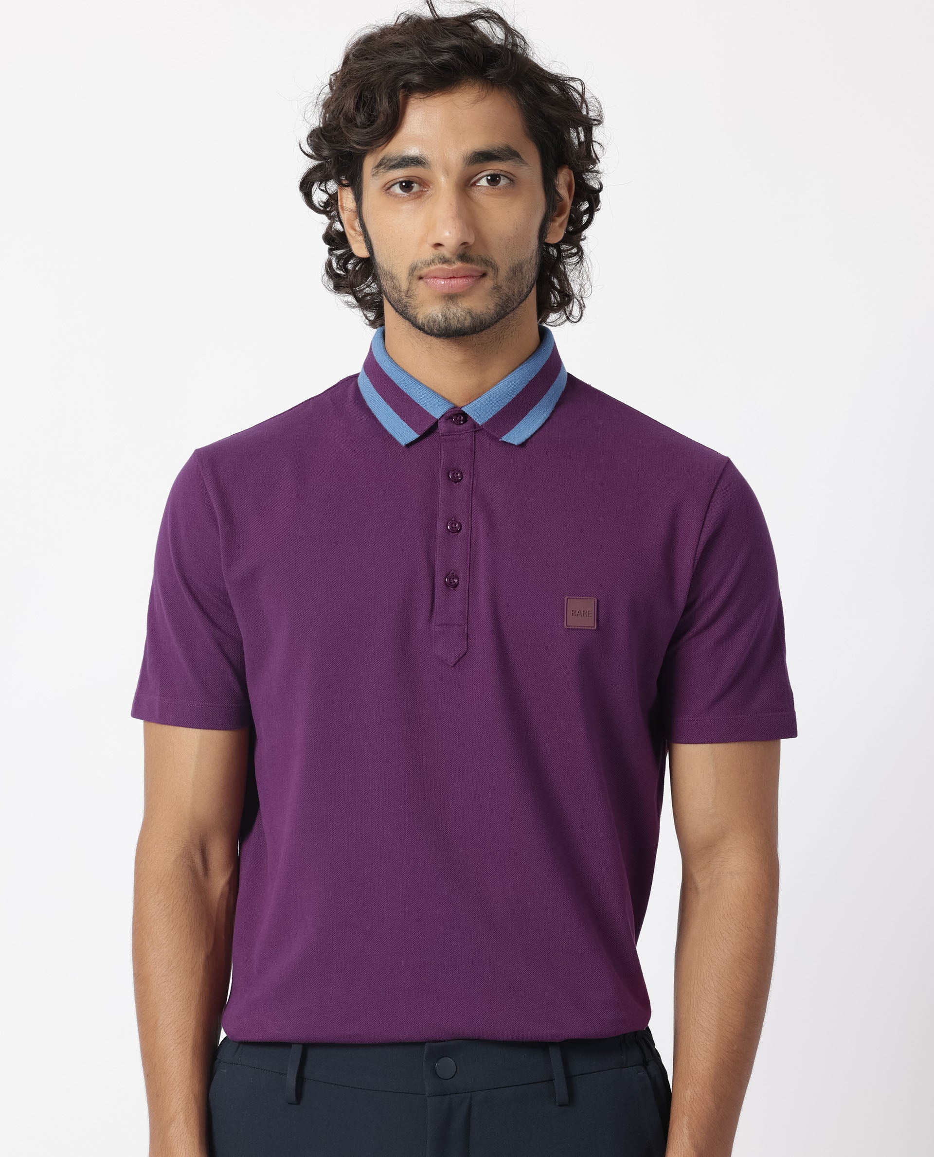 Rare Rabbit Men's Divide Dark Maroon Cotton Plain Regular Fit Half Sleeve Polo - Image 4