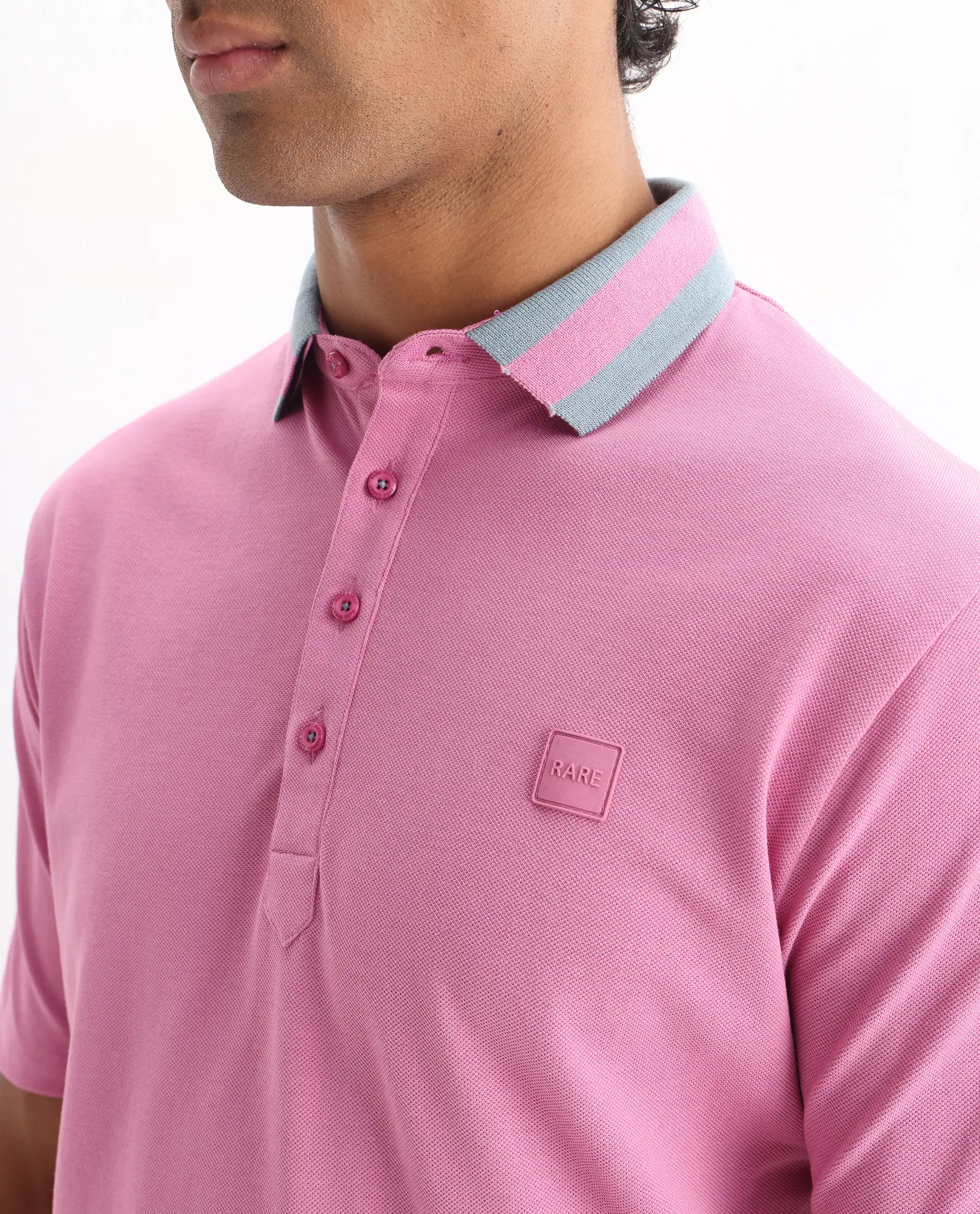 Rare Rabbit Men's Divide Light Purple Cotton Plain Regular Fit Half Sleeve Polo - Image 3