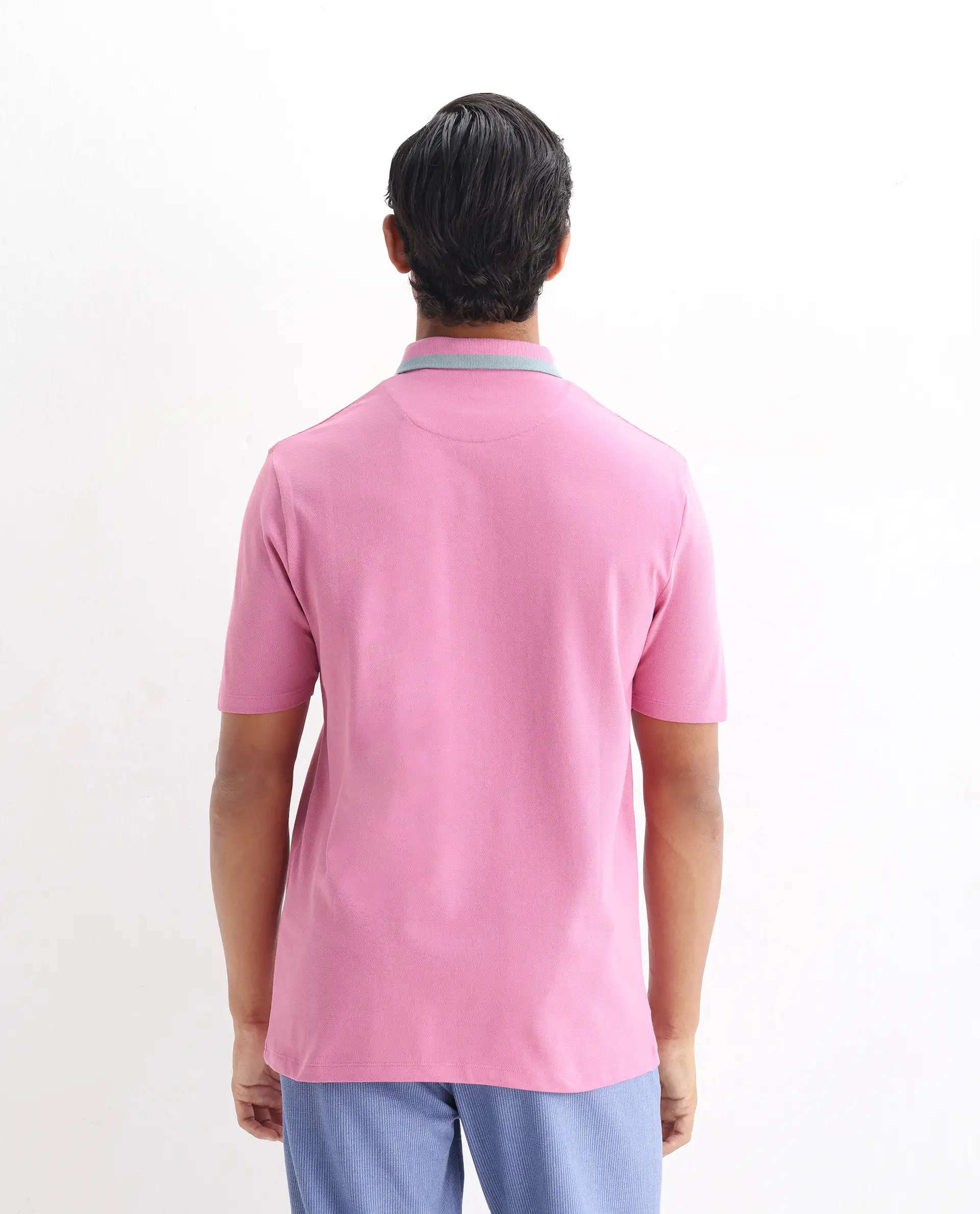 Rare Rabbit Men's Divide Light Purple Cotton Plain Regular Fit Half Sleeve Polo - Image 7