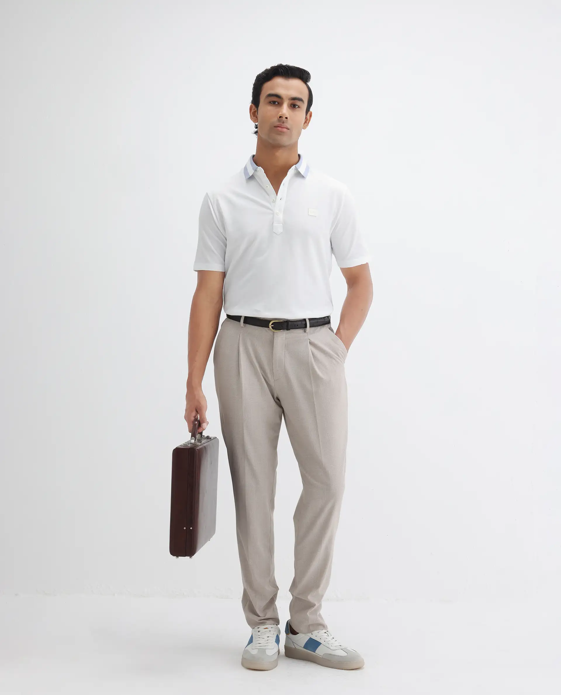 Rare Rabbit Men's Divide White Cotton Plain Regular Fit Half Sleeve Polo - Image 2