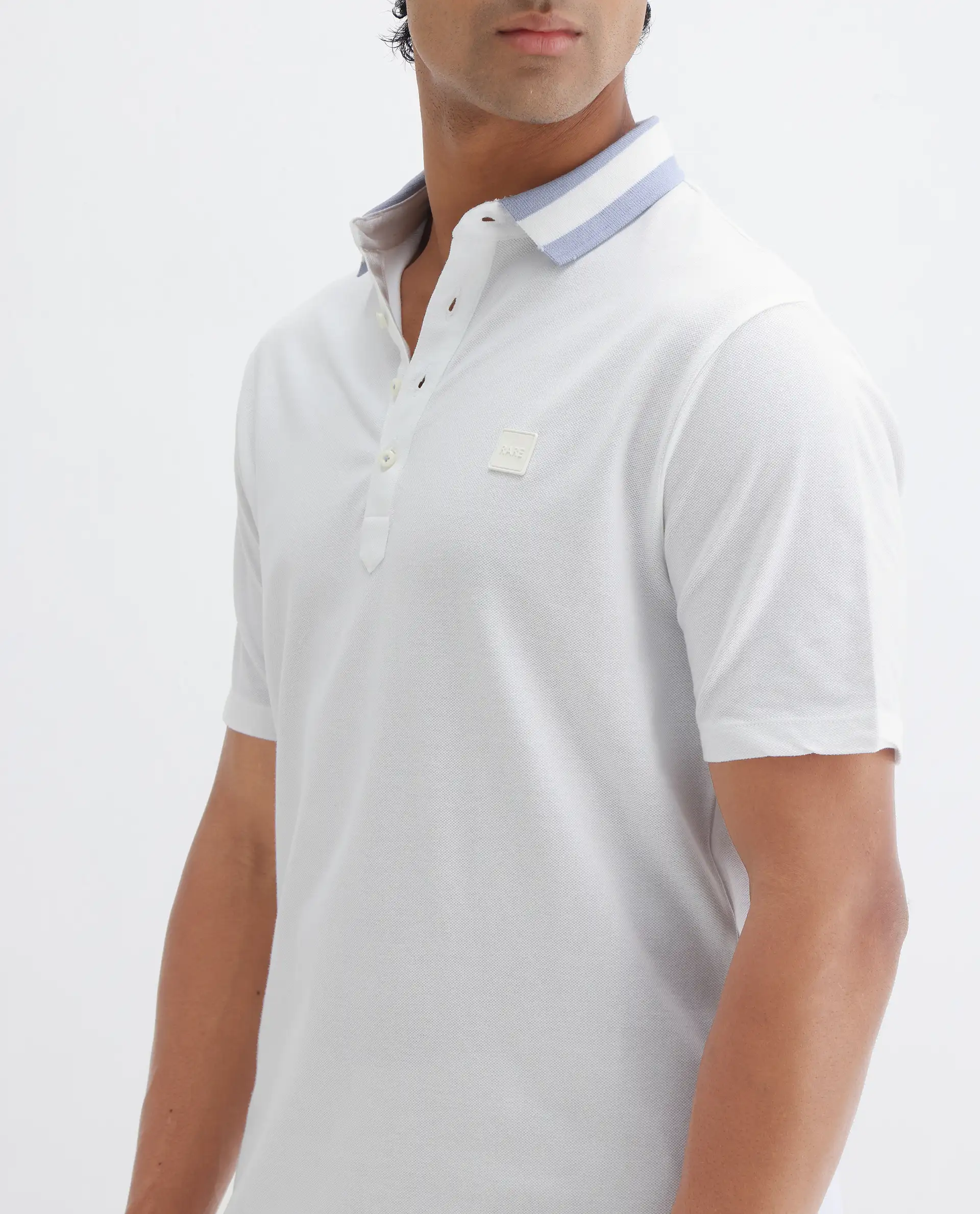 Rare Rabbit Men's Divide White Cotton Plain Regular Fit Half Sleeve Polo - Image 3