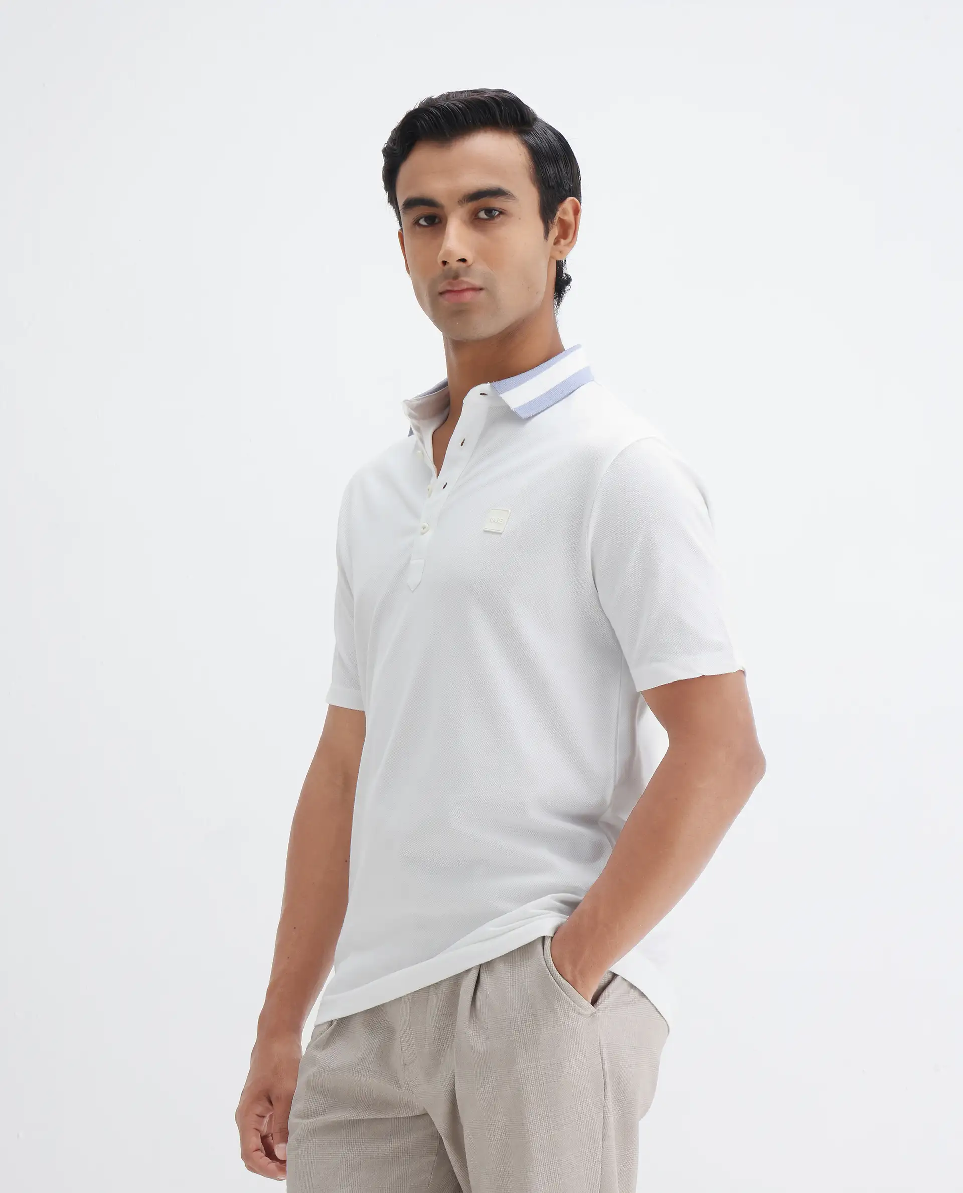 Rare Rabbit Men's Divide White Cotton Plain Regular Fit Half Sleeve Polo - Image 5