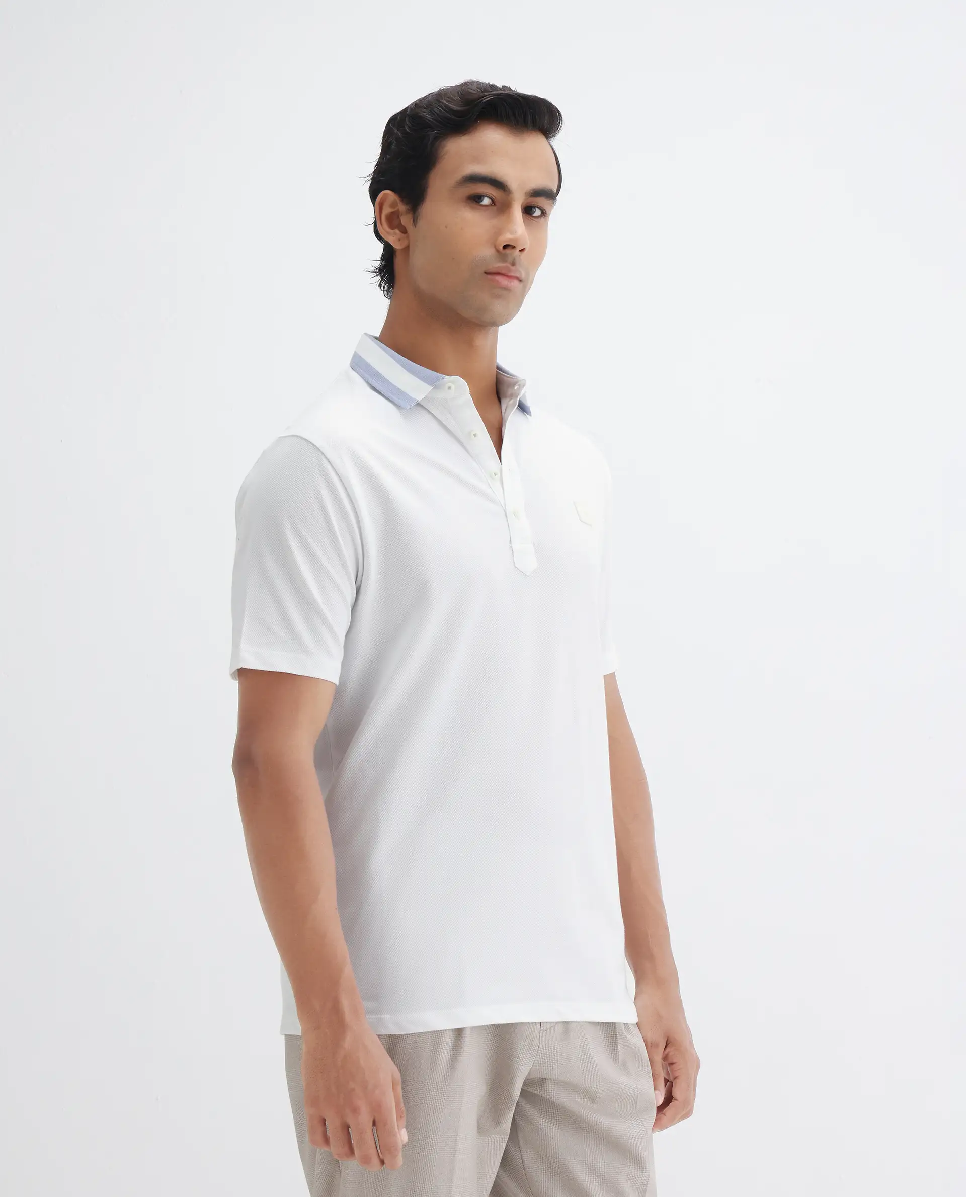 Rare Rabbit Men's Divide White Cotton Plain Regular Fit Half Sleeve Polo - Image 6
