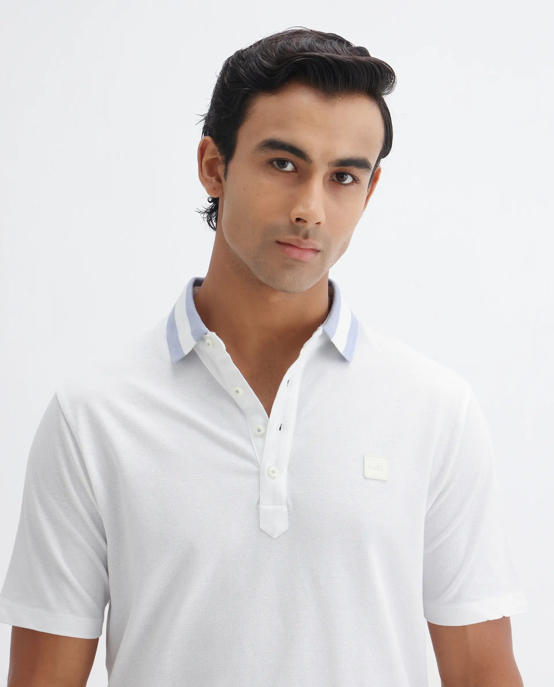Rare Rabbit Men's Divide White Cotton Plain Regular Fit Half Sleeve Polo - Image 7