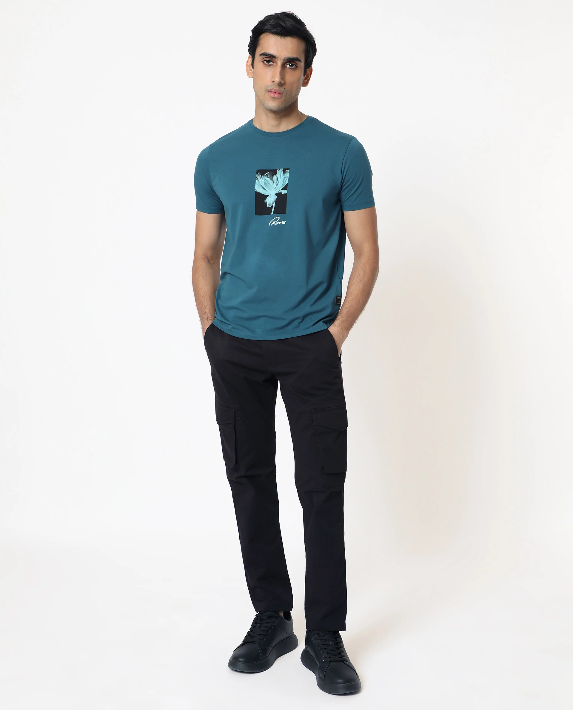 Rare Rabbit Men's Dixie Blue Cotton Graphic Print Slim Fit Half Sleeve Crew Neck T-Shirt - Image 10