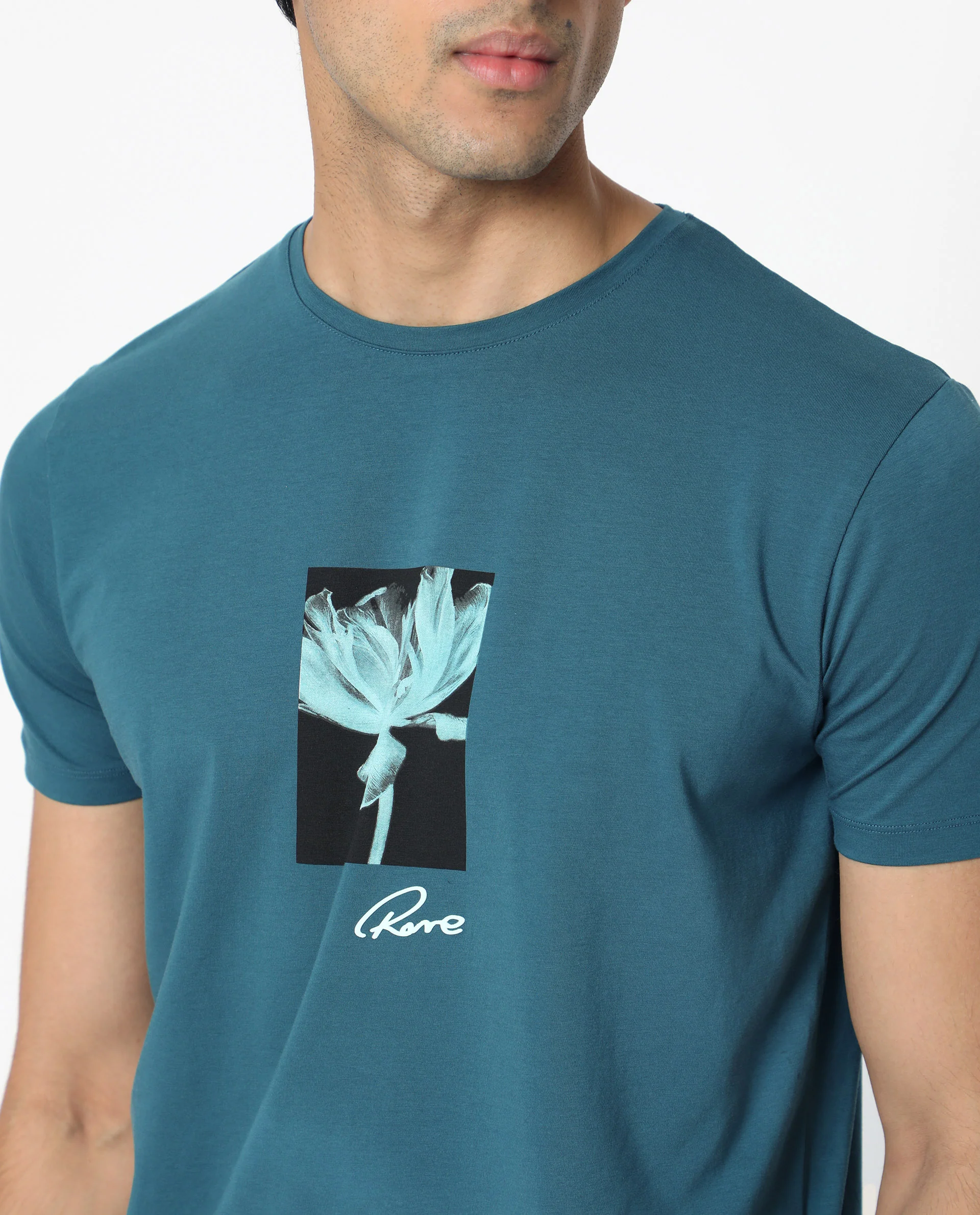 Rare Rabbit Men's Dixie Blue Cotton Graphic Print Slim Fit Half Sleeve Crew Neck T-Shirt - Image 3