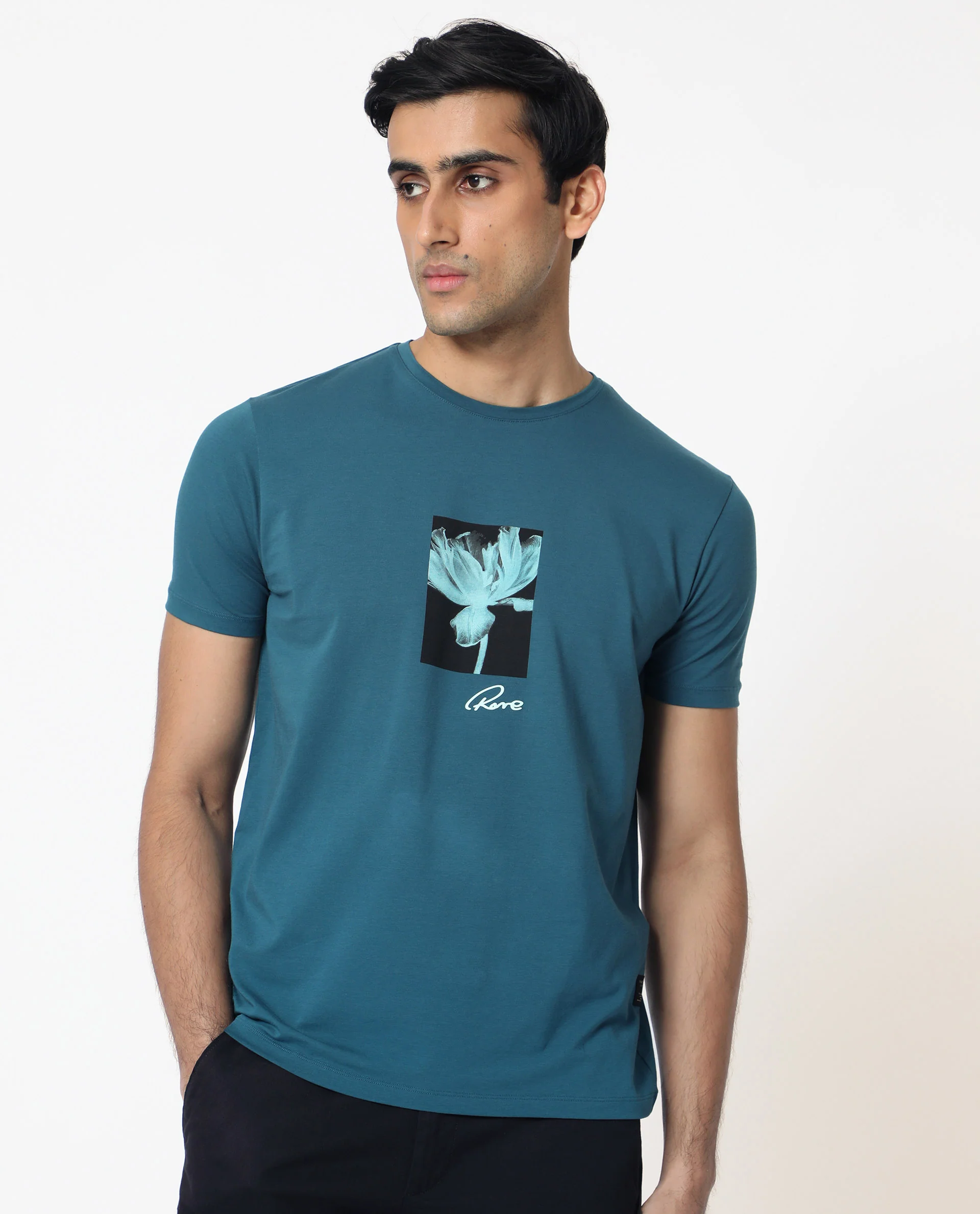 Rare Rabbit Men's Dixie Blue Cotton Graphic Print Slim Fit Half Sleeve Crew Neck T-Shirt - Image 6