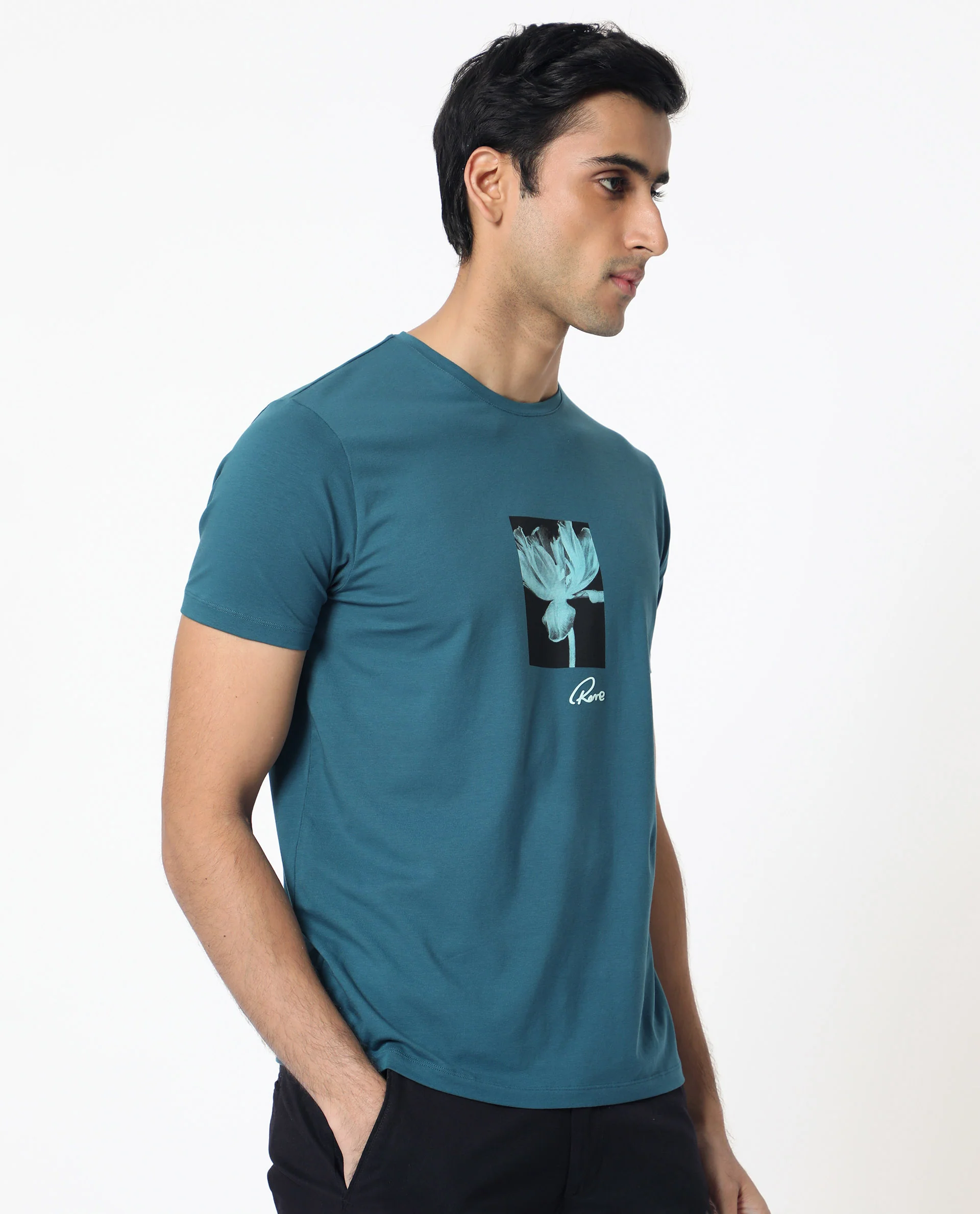 Rare Rabbit Men's Dixie Blue Cotton Graphic Print Slim Fit Half Sleeve Crew Neck T-Shirt - Image 7