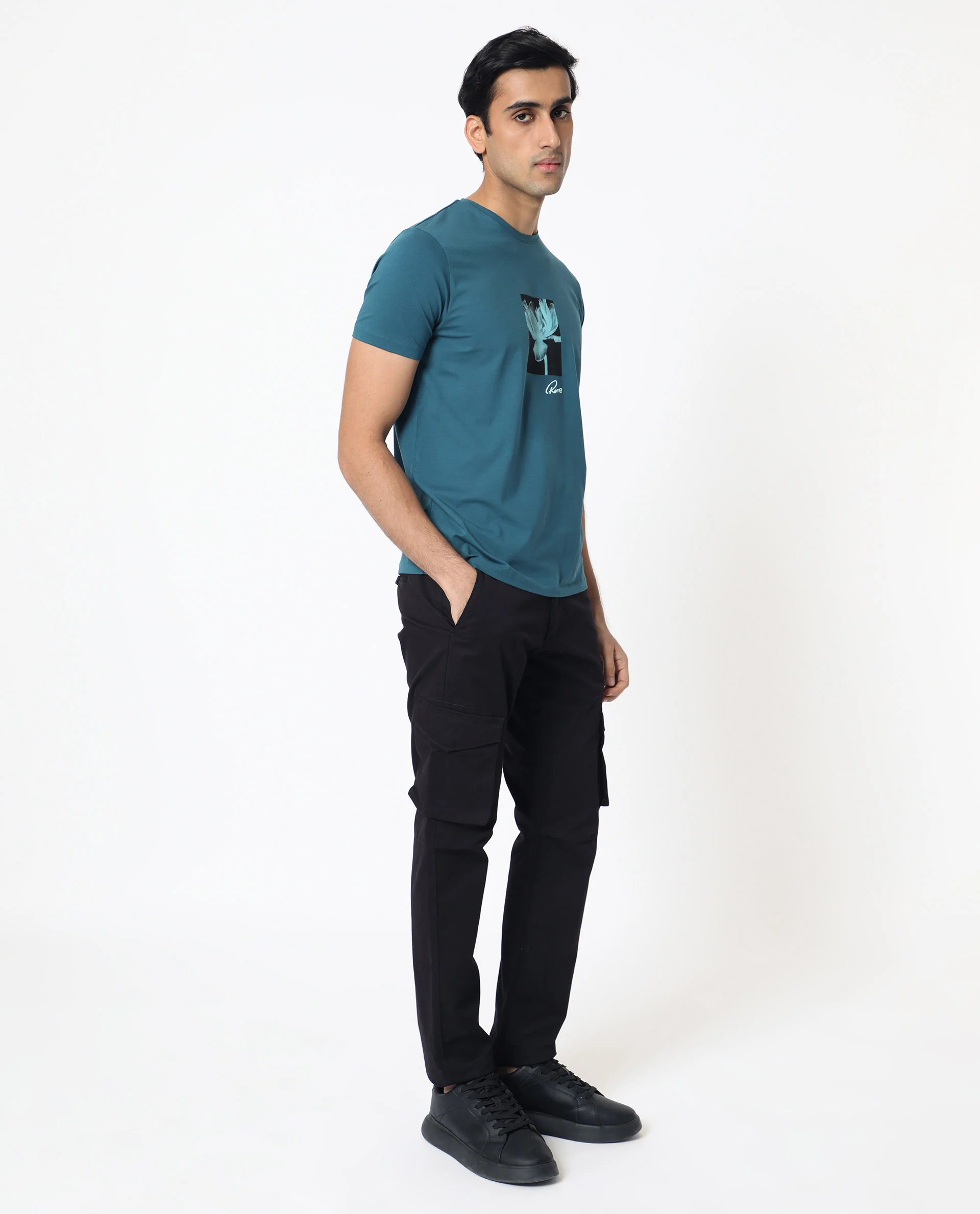 Rare Rabbit Men's Dixie Blue Cotton Graphic Print Slim Fit Half Sleeve Crew Neck T-Shirt - Image 9