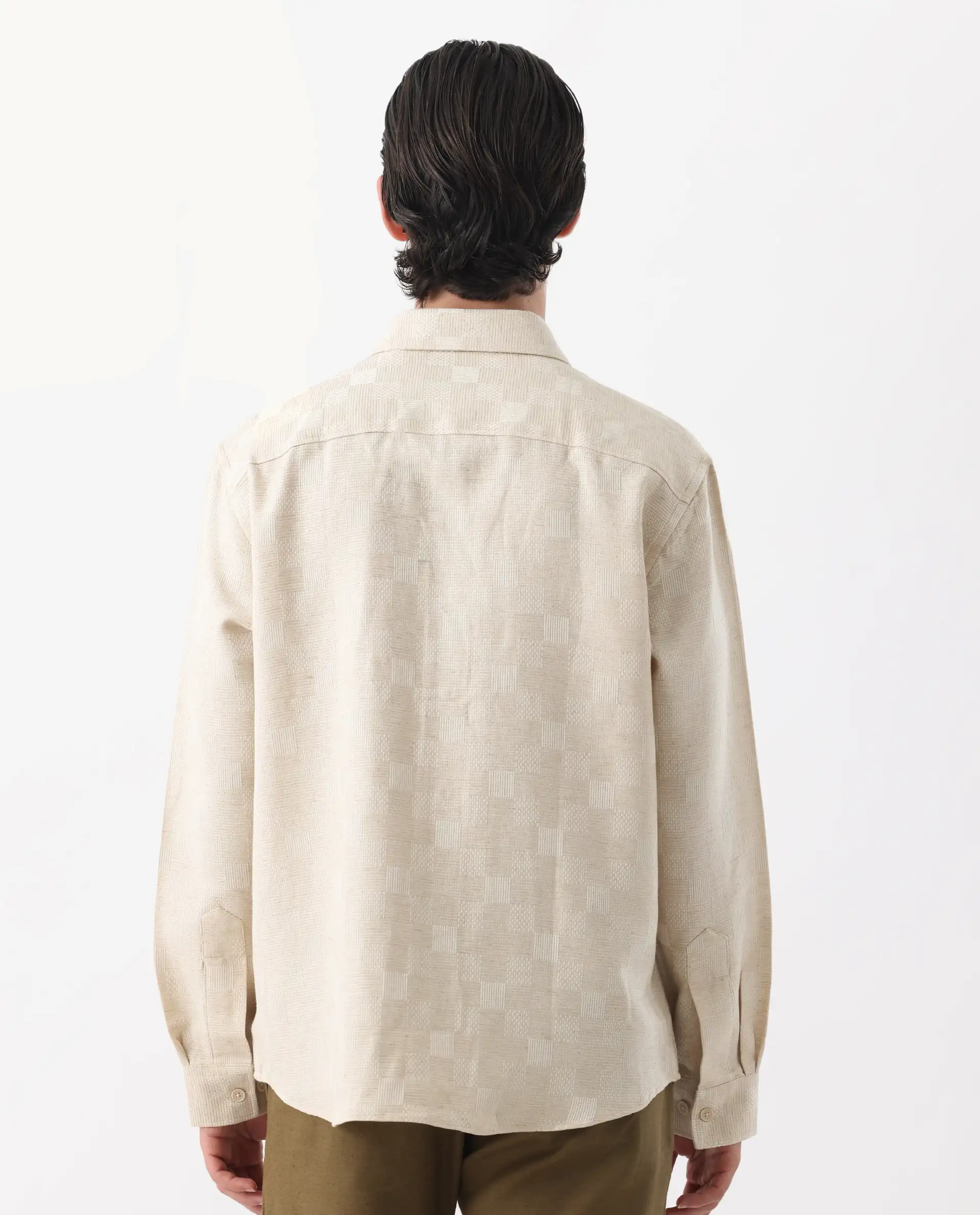 Rare Rabbit Men's Dob Beige Linen Blend Checked Print Regular Fit Full Sleeve Collared Shirt - Image 4