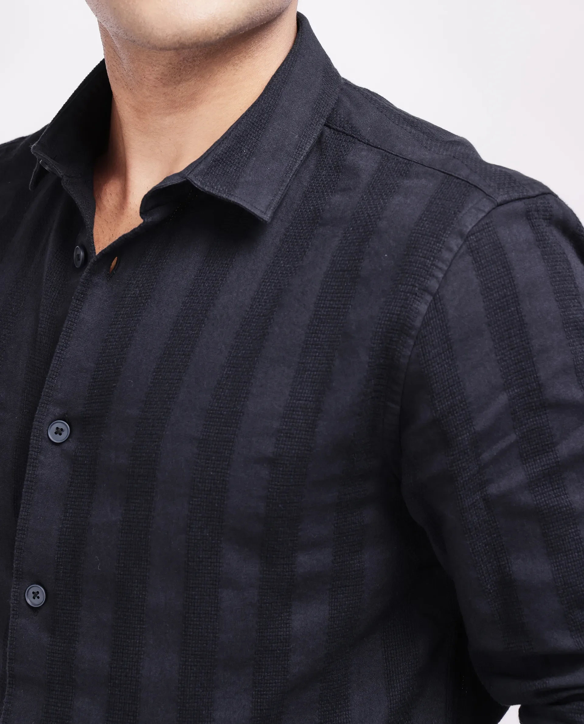 Rare Rabbit Men's Dobbiz Black Cotton Striped Print Regular Fit Half Sleeve Collared Shirt - Image 3