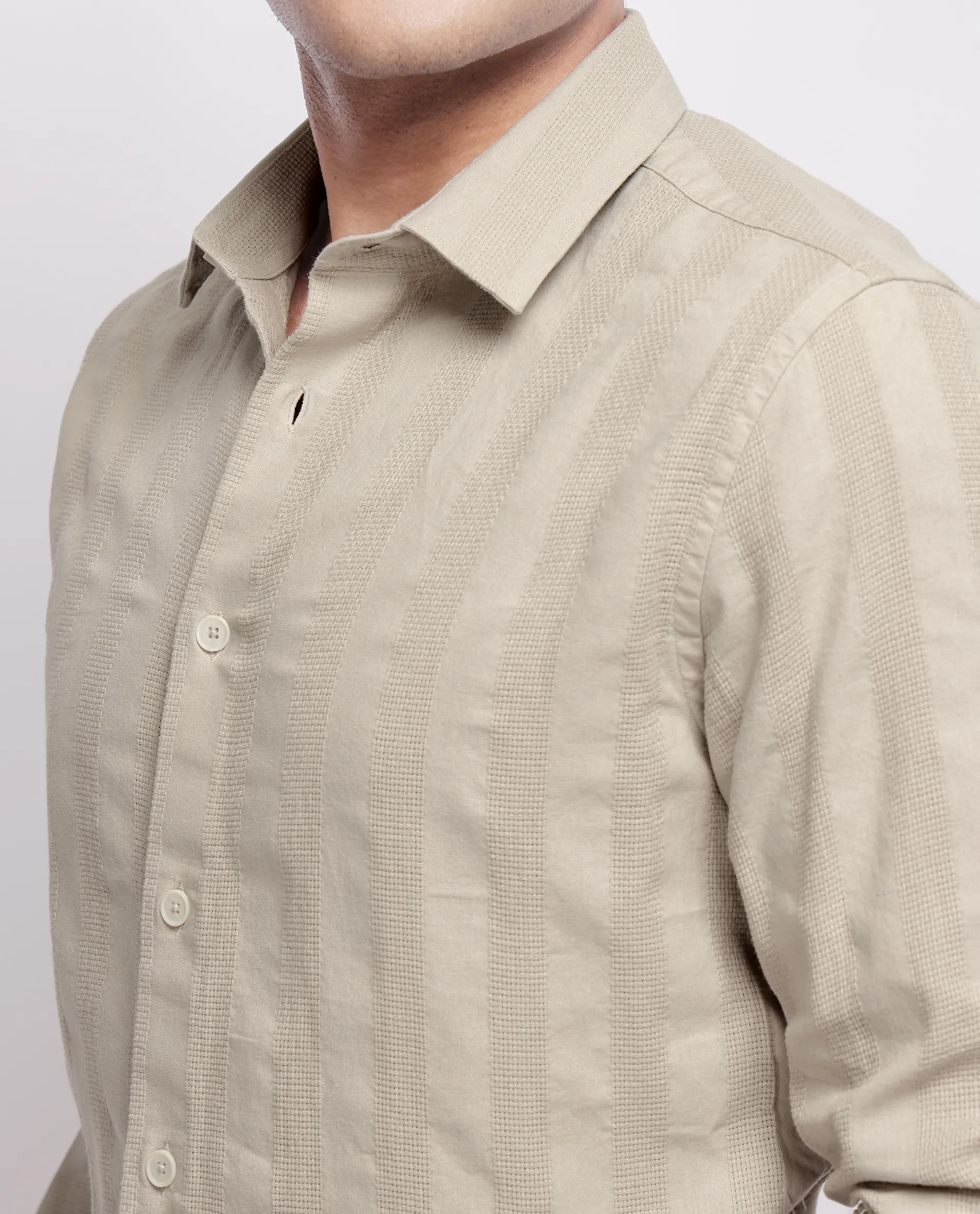 Rare Rabbit Men's Dobbiz Dark Beige Cotton Striped Print Regular Fit Half Sleeve Collared Shirt - Image 3