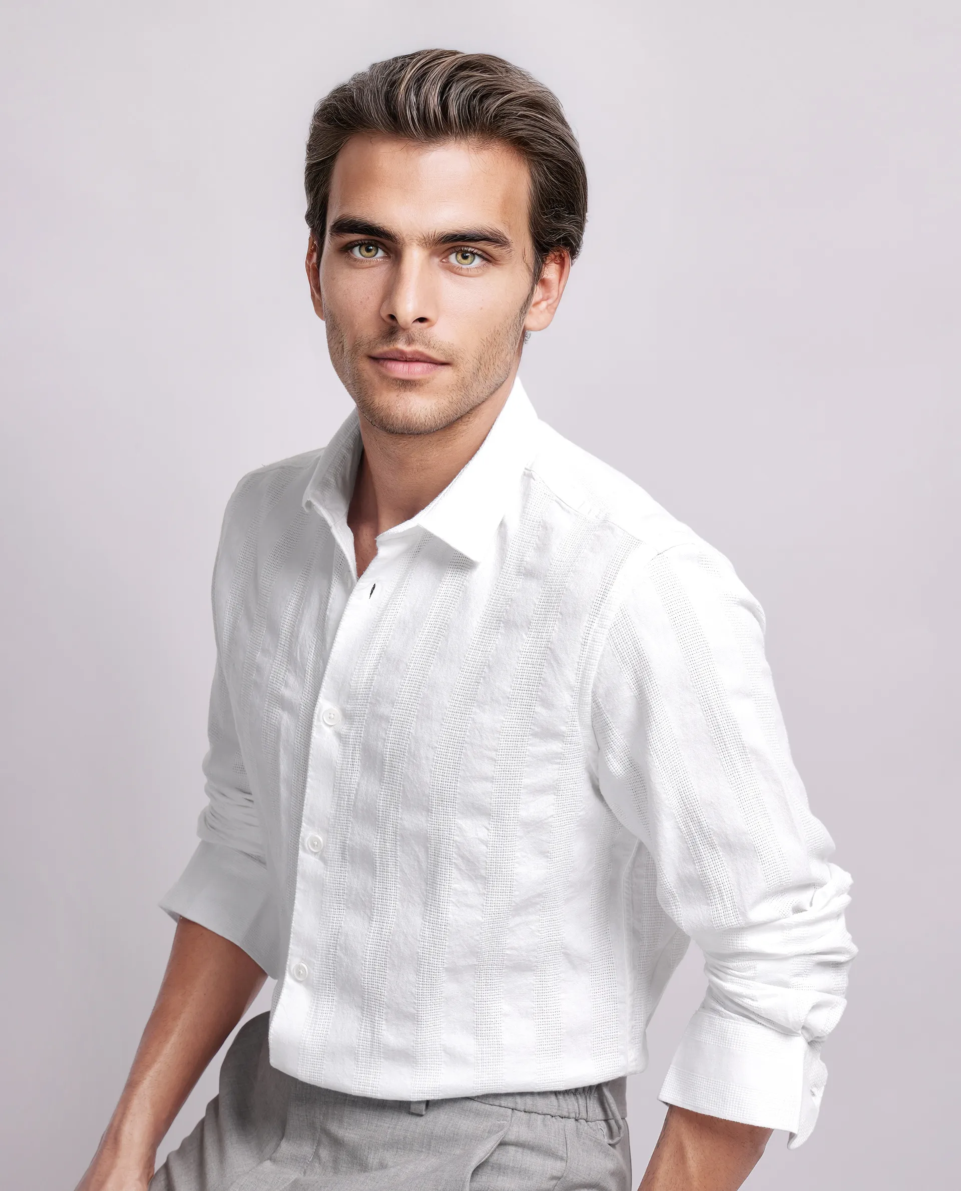 Rare Rabbit Men's Dobbiz White Cotton Striped Print Regular Fit Full Sleeve Collared Shirt - Image 8