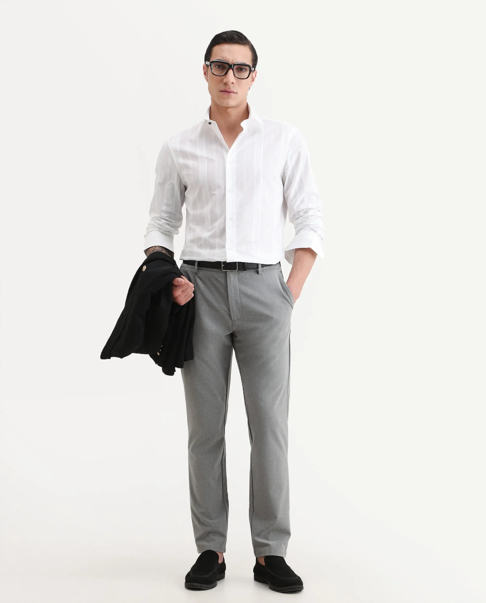 Rare Rabbit Men's Dobbler White Cotton Fabric Full Sleeve Spread Collar Regular Fit Striped Shirt - Image 2