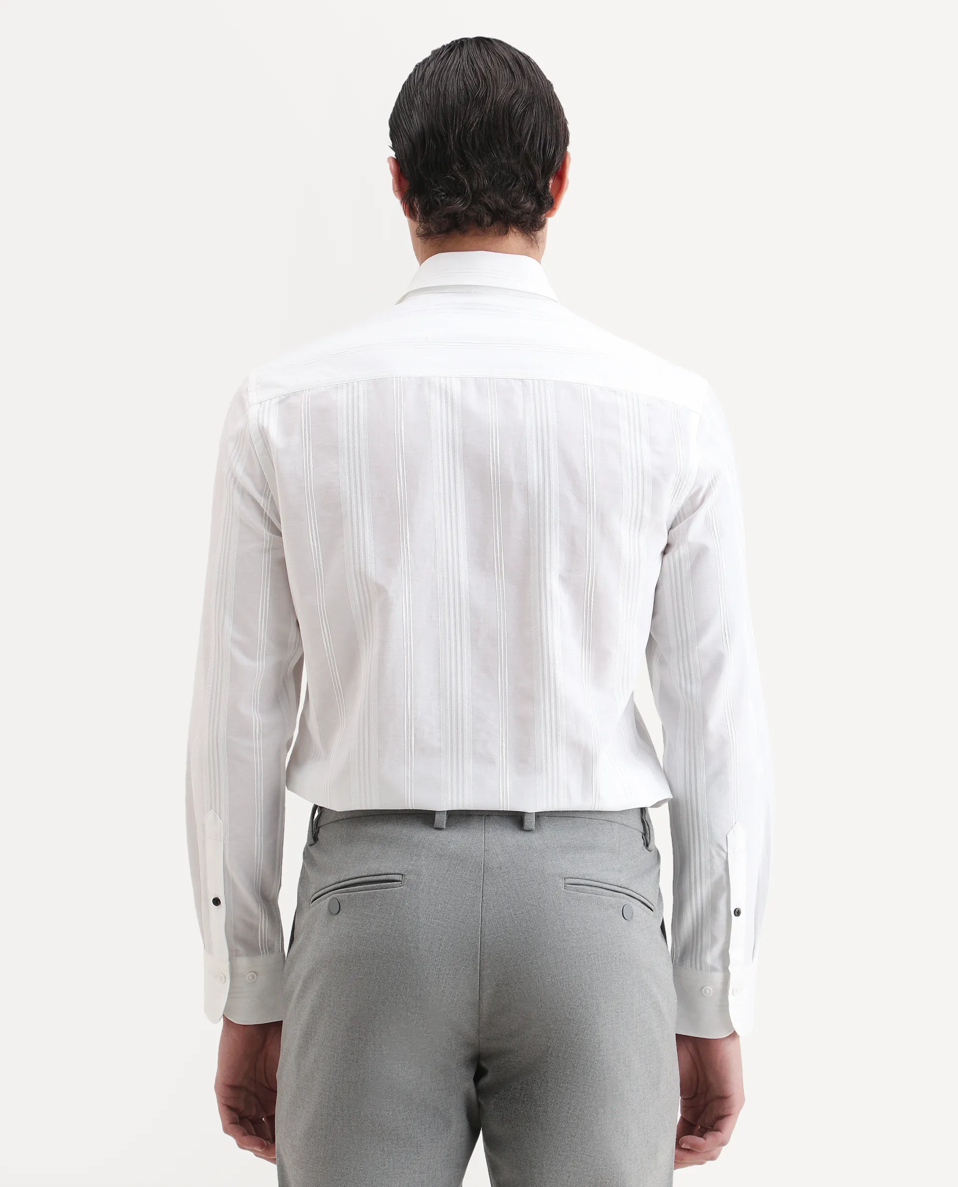 Rare Rabbit Men's Dobbler White Cotton Fabric Full Sleeve Spread Collar Regular Fit Striped Shirt - Image 7