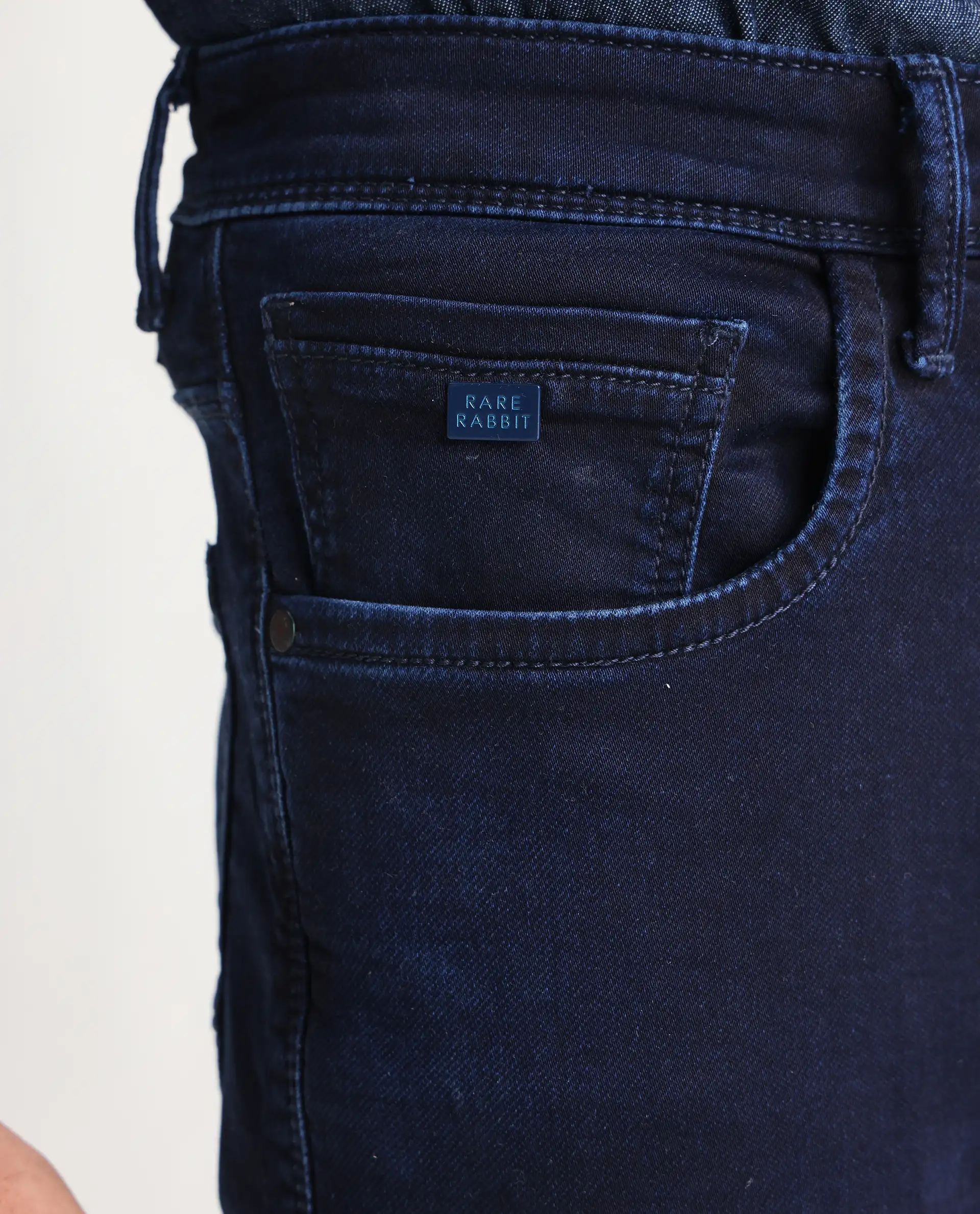 Rare Rabbit Men's Dobe Dark Blue Cotton Plain Hawk Slim Fit Jeans - Image 6