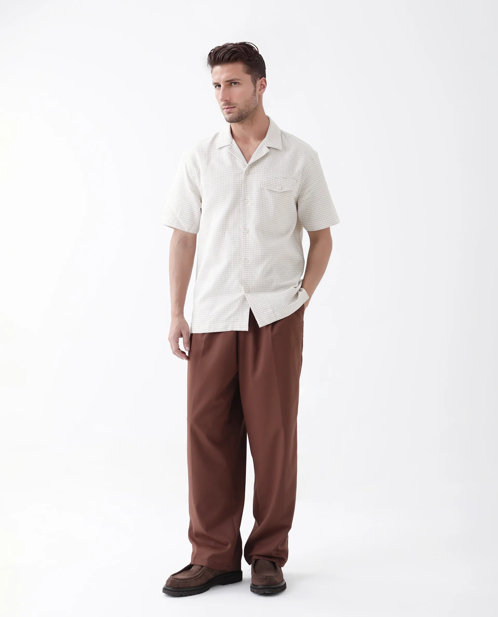 Rare Rabbit Men's Dobo Beige Cotton Polka Print Relaxed Fit Half Sleeve Cuban Collar Shirt - Image 2