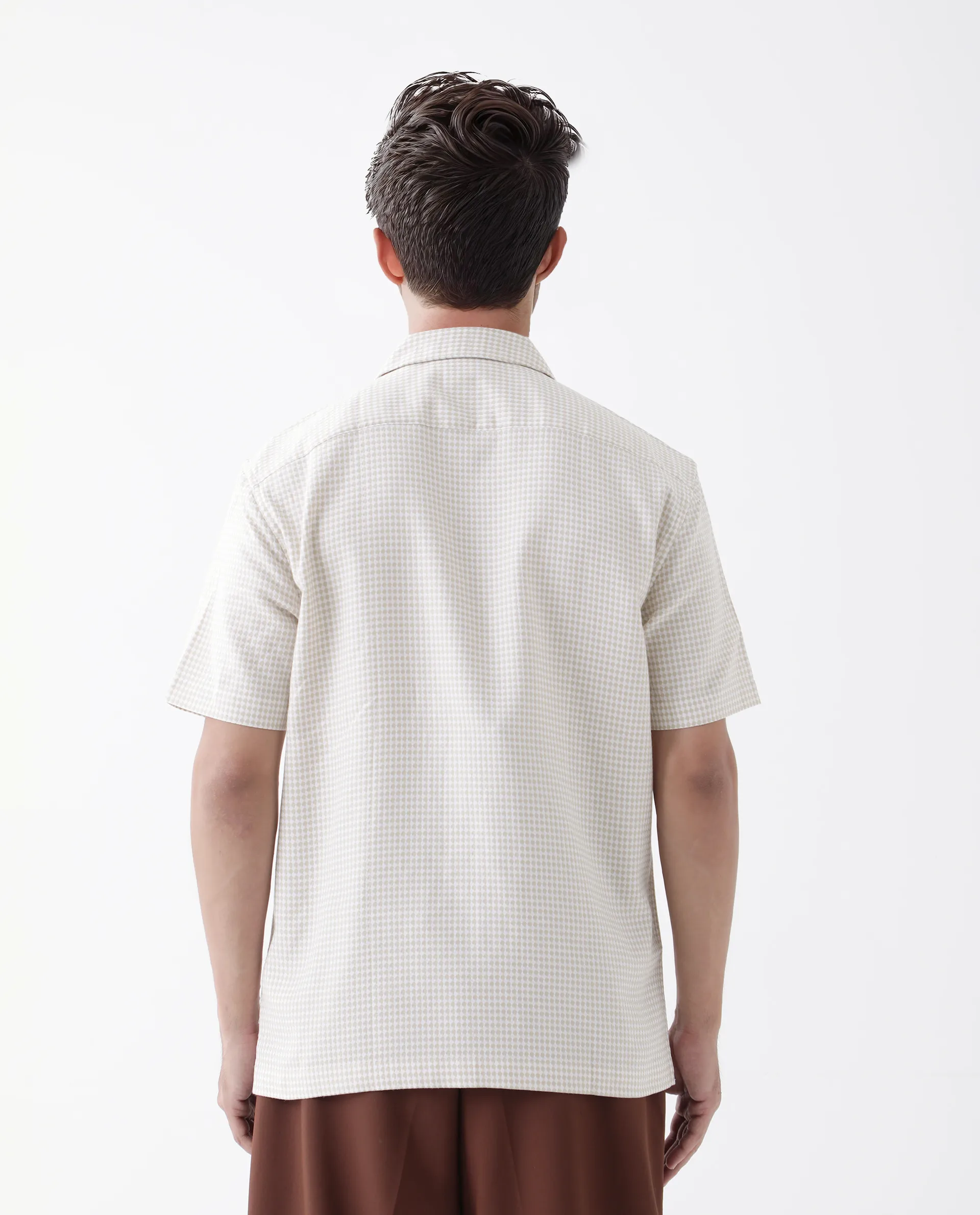 Rare Rabbit Men's Dobo Beige Cotton Polka Print Relaxed Fit Half Sleeve Cuban Collar Shirt - Image 3